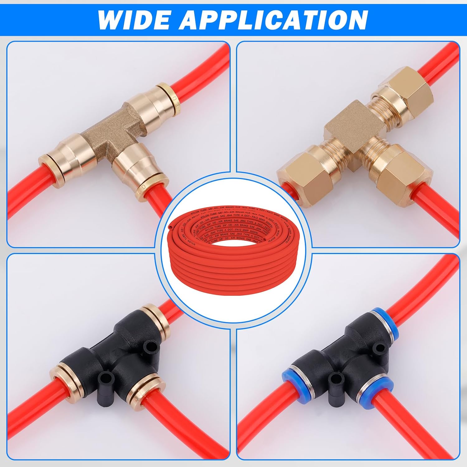 CheeMuii 50 FT 3/8" DOT Air Line Red 3/8 PA12 Nylon Pneumatic Tubing 15.2 Meter 3/8 Inch OD Pneumatic Air Tubing Pipe Hose Line for Semi Truck Trailer or Industrial Air System - Image 5