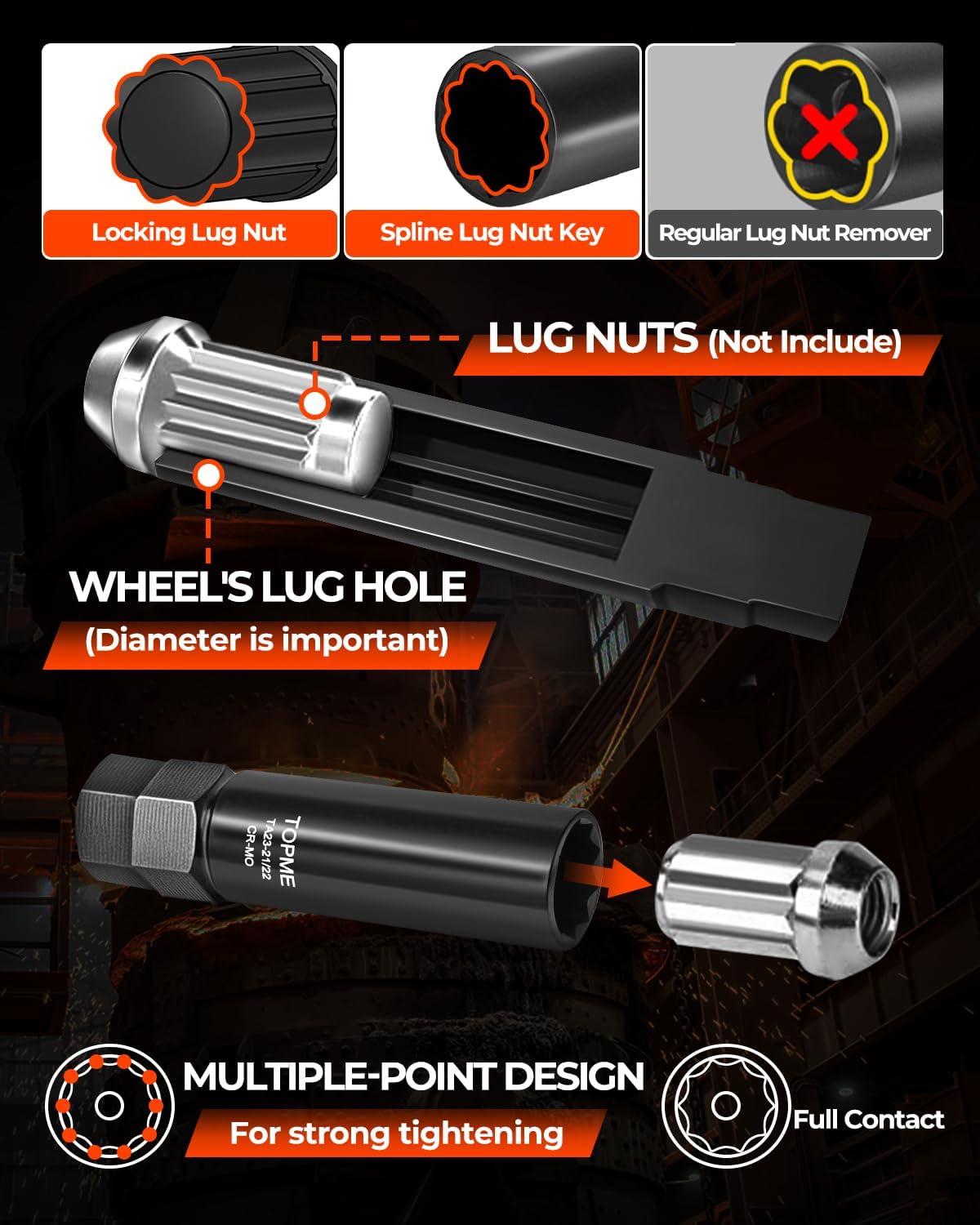 10 Spline Lug Nut Socket, Replacement for TA20-19/21C, ompatible with Bimecc 10 Spline Lug Key, for Removing 10 Point Lug Nut Key for Truck Large SUV with 13/16 and 7/8 Hex Drive, CR-MO - Image 3