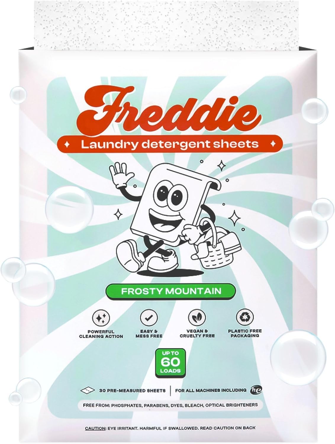 Freddie Laundry Detergent Sheets - Recyclable Packaging - No Mess Strips - 60 Loads - Crisp Frosty Mountain Scent