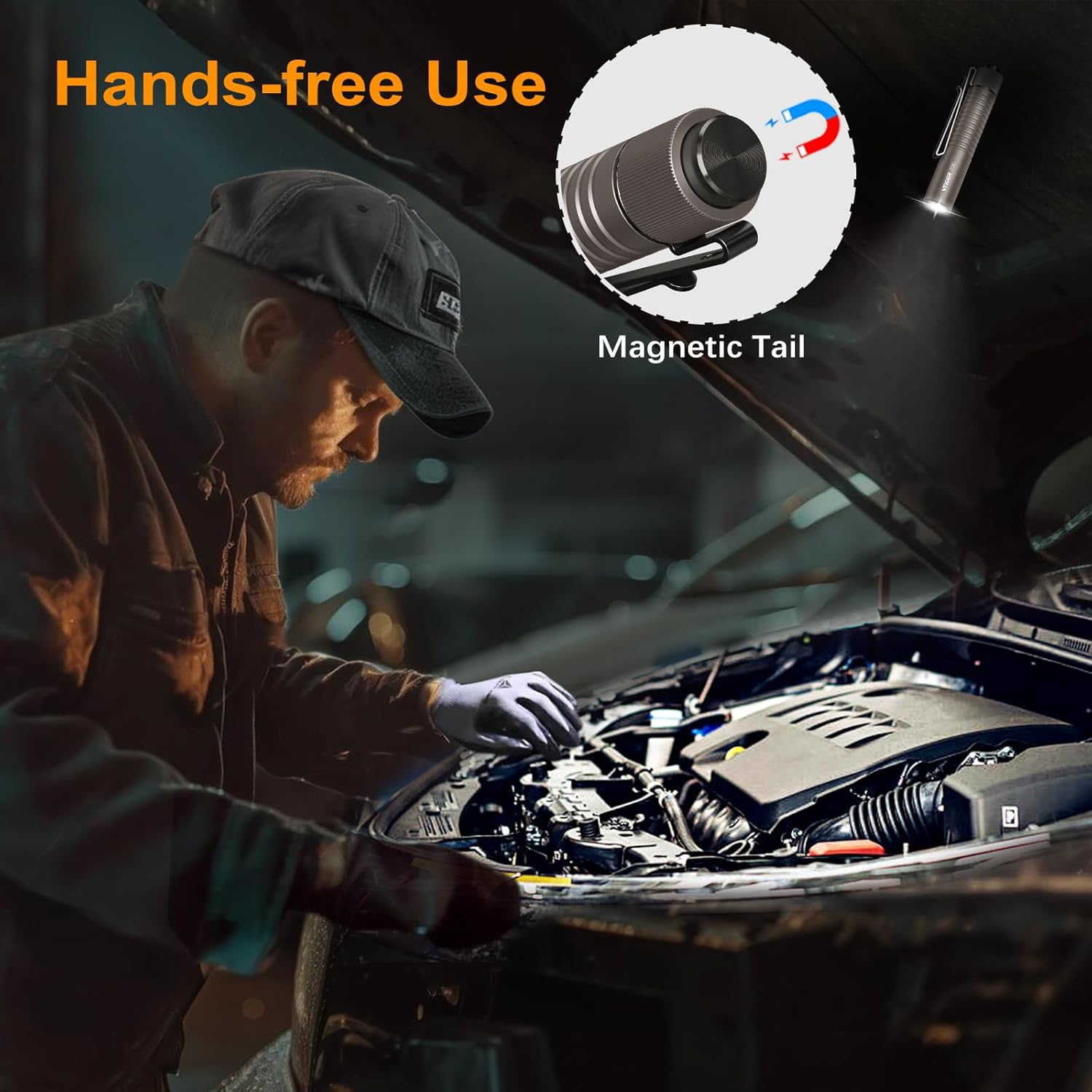 VTIGER T1A Mini Pocket EDC Flashlight with Clip,1300 Lumen Compact AA Rechargeable LED Little Flashlights, Super Bright Tail Switch Small Flash Light with Magnet for Camping,Hiking,Outdoor,Emergency - Image 4