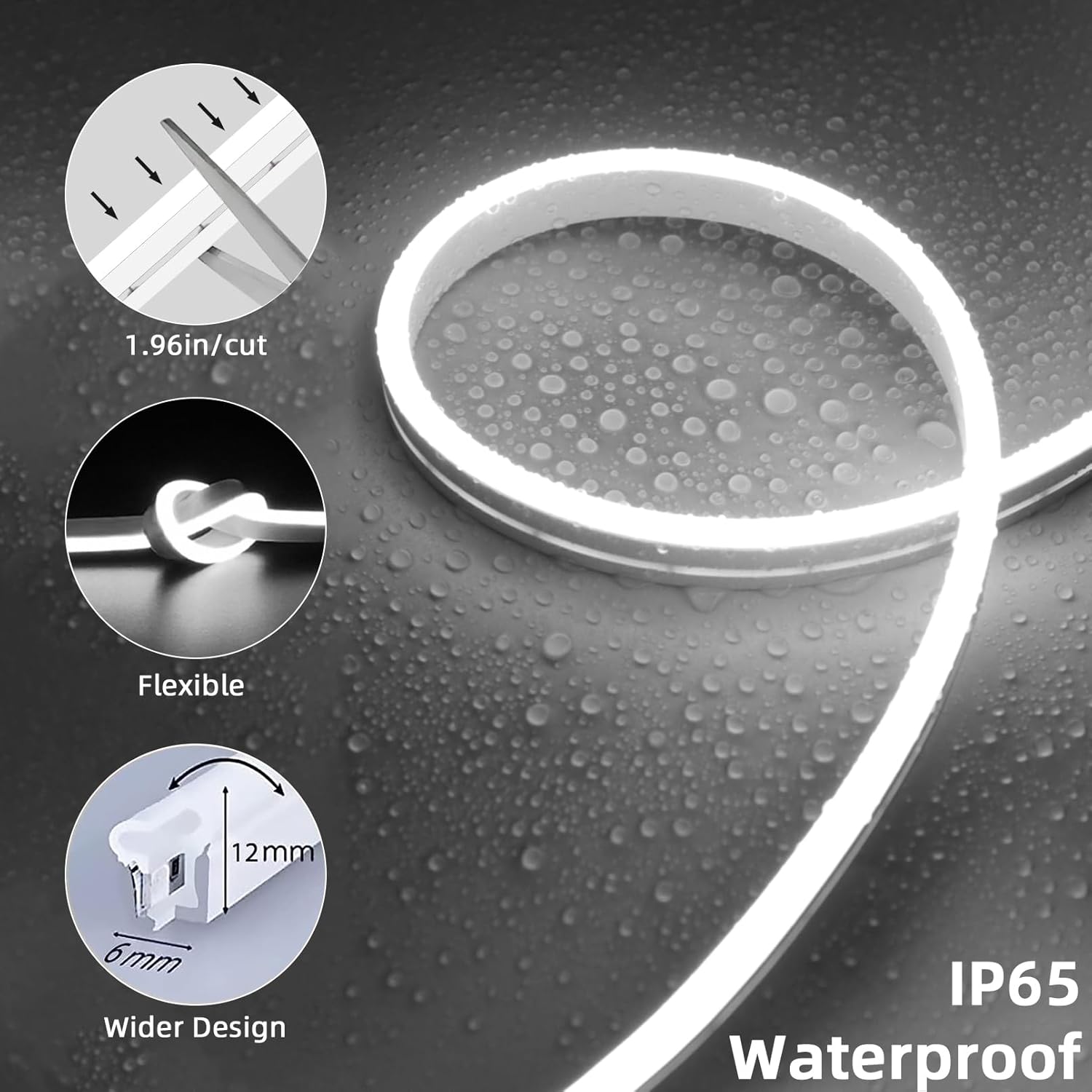 Lamomo Neon Rope Lights, 49.2ft White IP65 Waterproof LED Strip Lights, 24V 6000K Silicone 1800 LEDs Neon Lights for Indoor, Bedroom, Living Room - Image 6