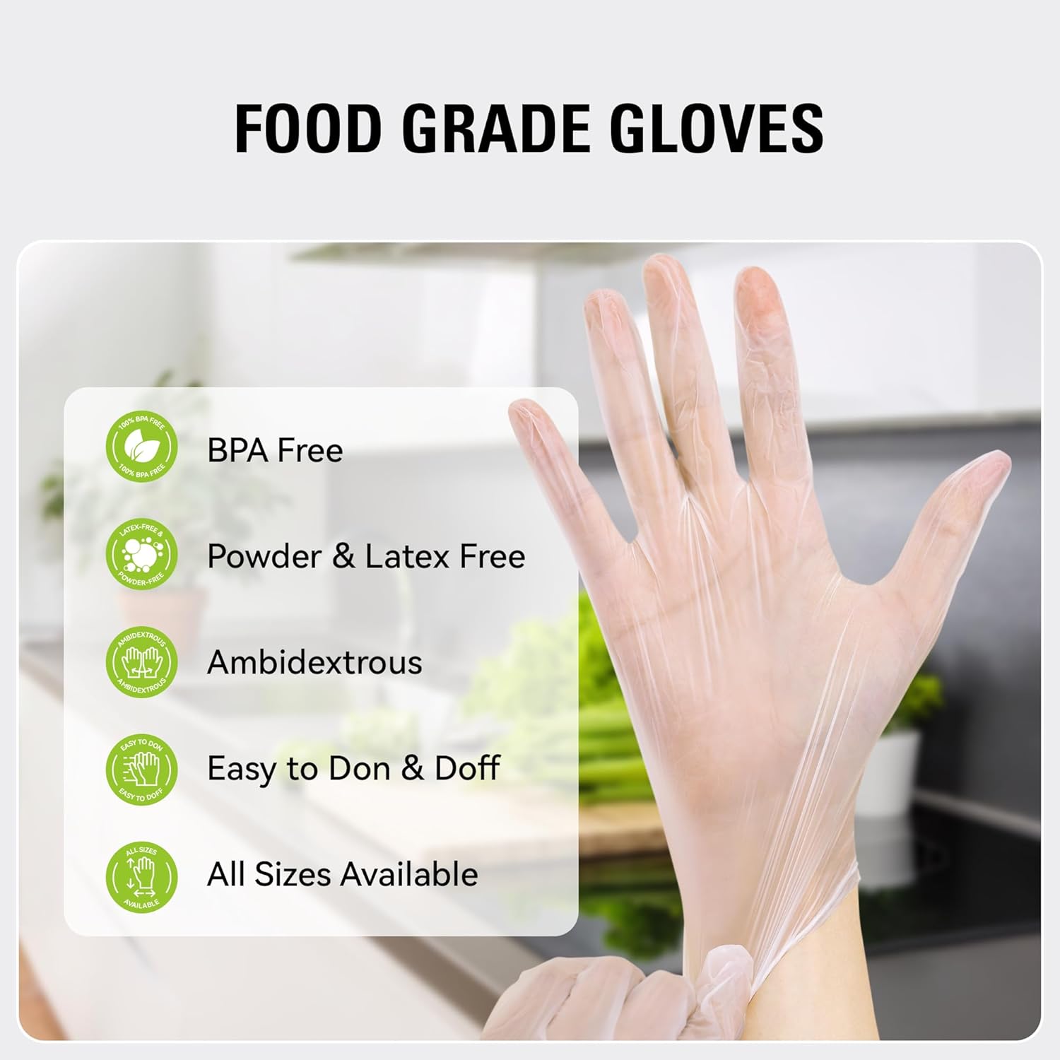 Disposable Vinyl Gloves, Food Safe, Latex-Free Powder-Free Clear Plastic Gloves for Cooking, House Clean, Food Prep - Image 4