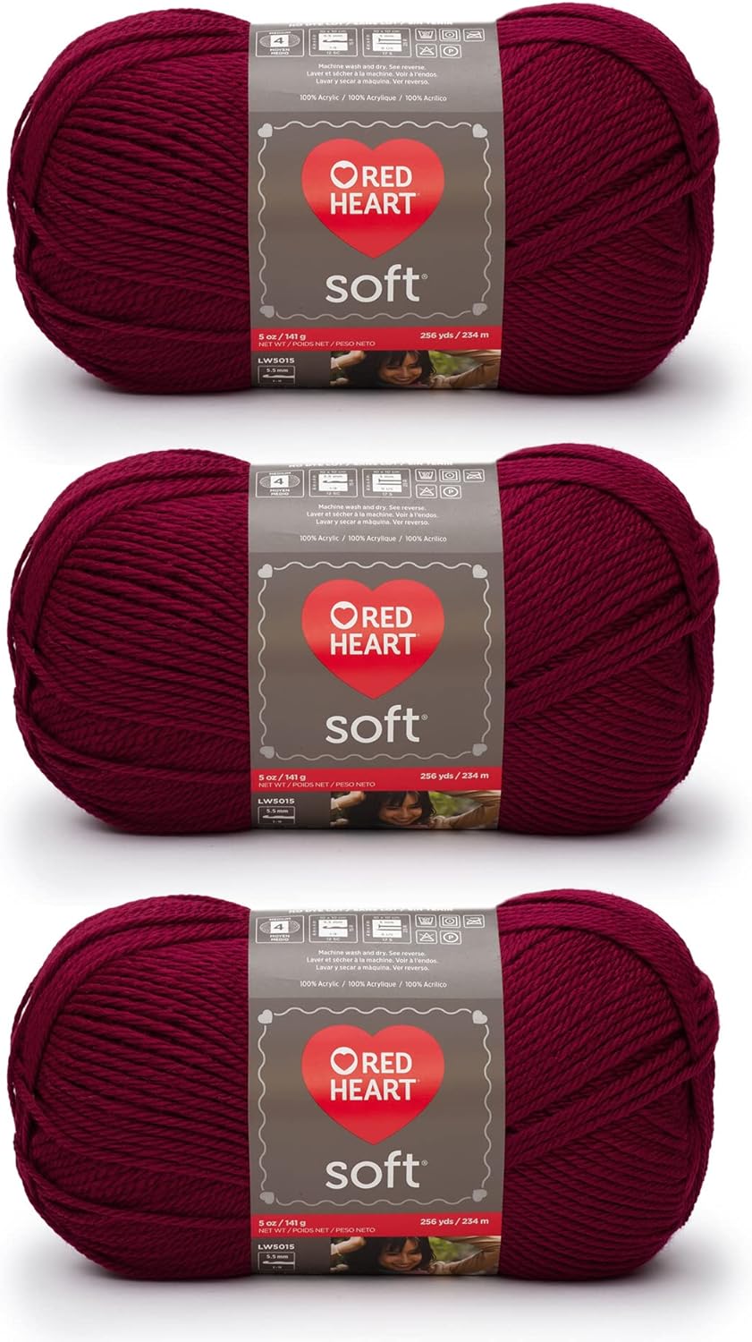 Red Heart Soft Wine Yarn - 3 Pack of 141g/5oz - Acrylic - 4 Medium (Worsted) - 256 Yards - Knitting/Crochet