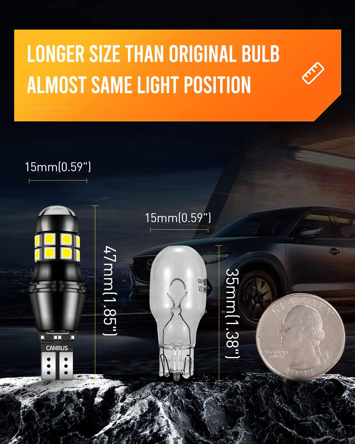 LUYED 912 921 LED Bulbs Reverse Lights Xenon White 2200 Lumens Extremely Bright Canbus Error Free W16W T15 906 3030 20-EX Chipsets with Lens for Tail Backup Lights, Pack of 2 - Image 5