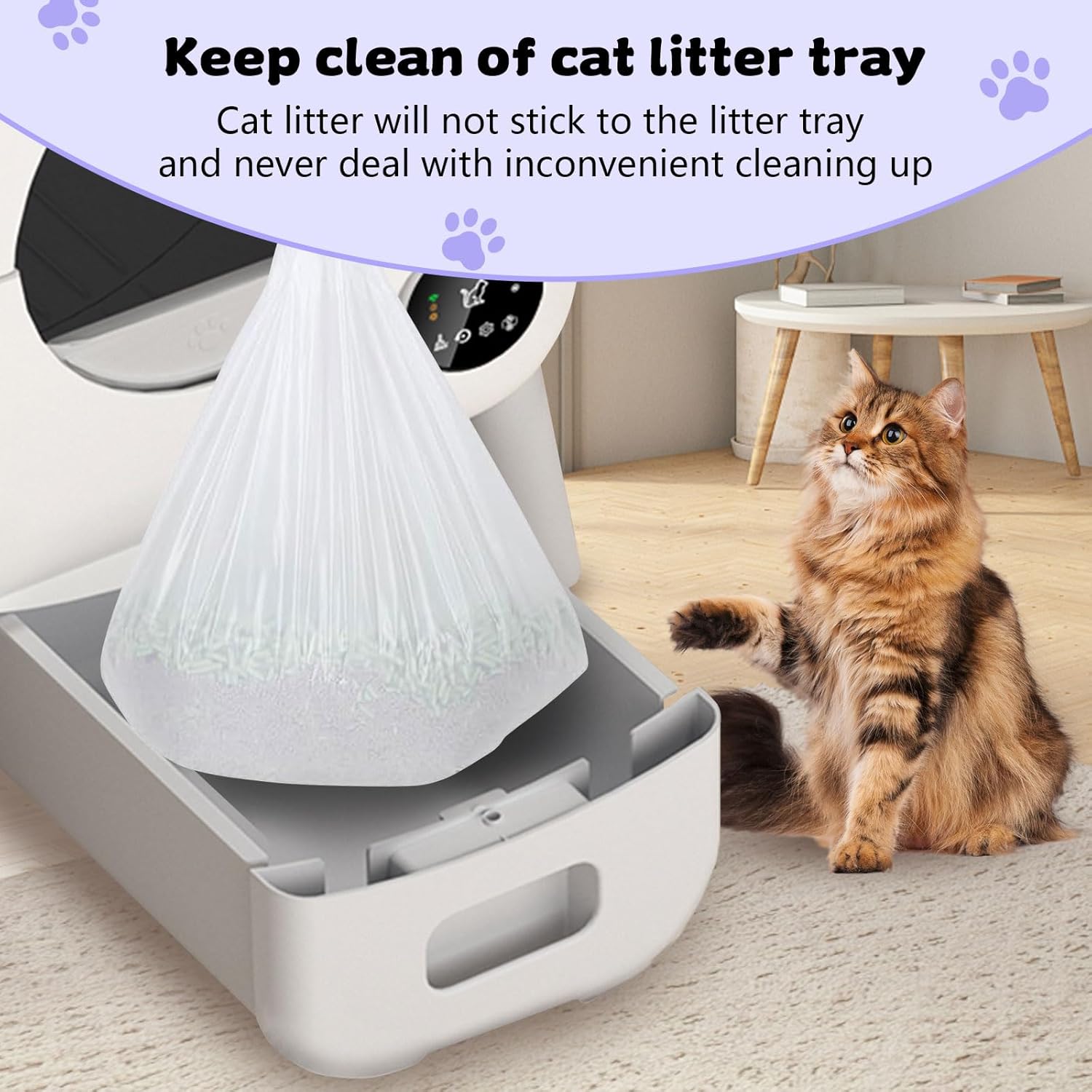 100 Count 26" x 11.8" Cat Litter Box Liners for Fsitego and Fumoi Self Cleaning Litter Box, Extra Thick Heavy Duty Cat Litter Bags Replacement, 3-4 Gallons of Capacity - Image 4