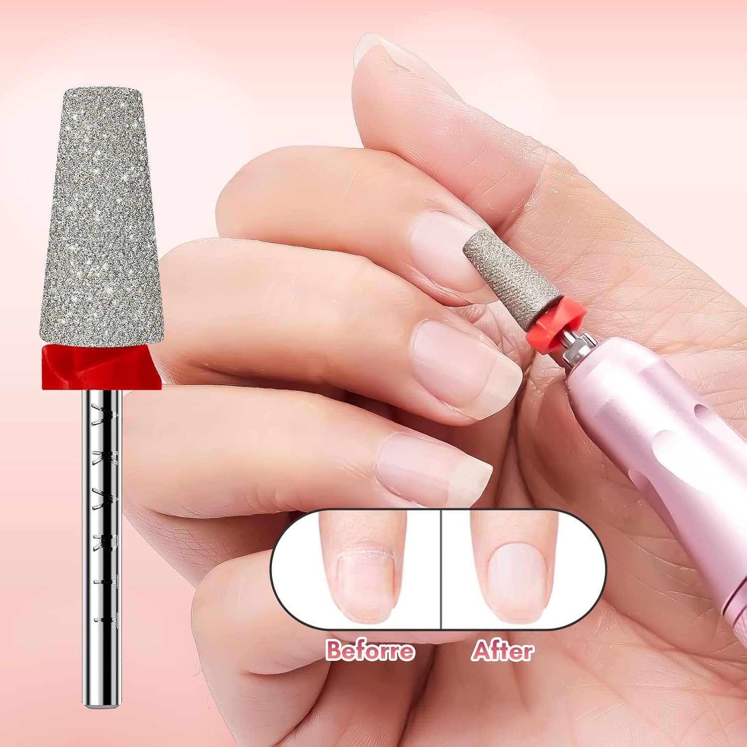 Makartt Nail Drill Bits - Tapered Barrel Carbide Diamond Sanding Buffer Bit for Nail Prep Cuticle Remove, Upgrade Nail Drill Tips with Cross Teeth and Dust-Proof Ring for Manicure Salon, F #320 Grit - Image 7