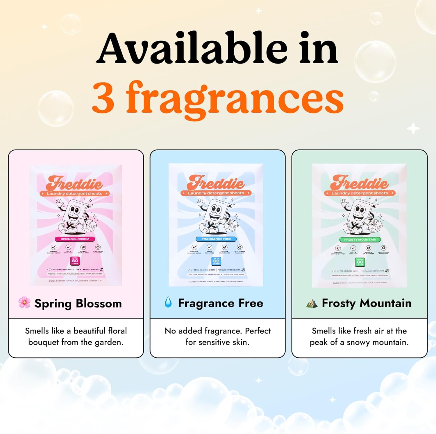 Freddie Laundry Detergent Sheets - Recyclable Packaging - No Mess Strips - 60 Loads - Crisp Frosty Mountain Scent - Image 3