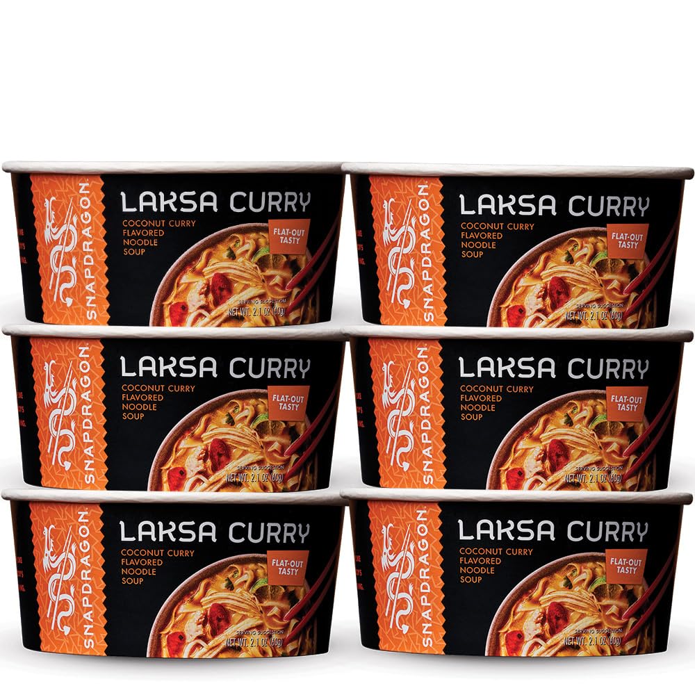 Snapdragon Laksa Curry Instant Noodle Bowls | Coconut Curry Flavor with Rice Noodles | Gluten-Free | No MSG Added | 2.1 oz (6 Pack)