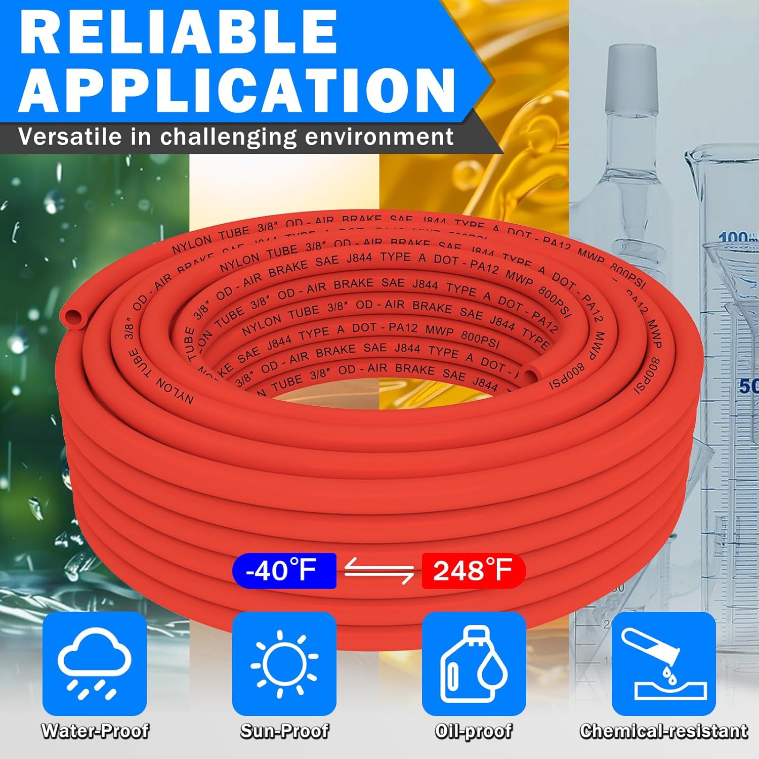 CheeMuii 50 FT 3/8" DOT Air Line Red 3/8 PA12 Nylon Pneumatic Tubing 15.2 Meter 3/8 Inch OD Pneumatic Air Tubing Pipe Hose Line for Semi Truck Trailer or Industrial Air System - Image 6