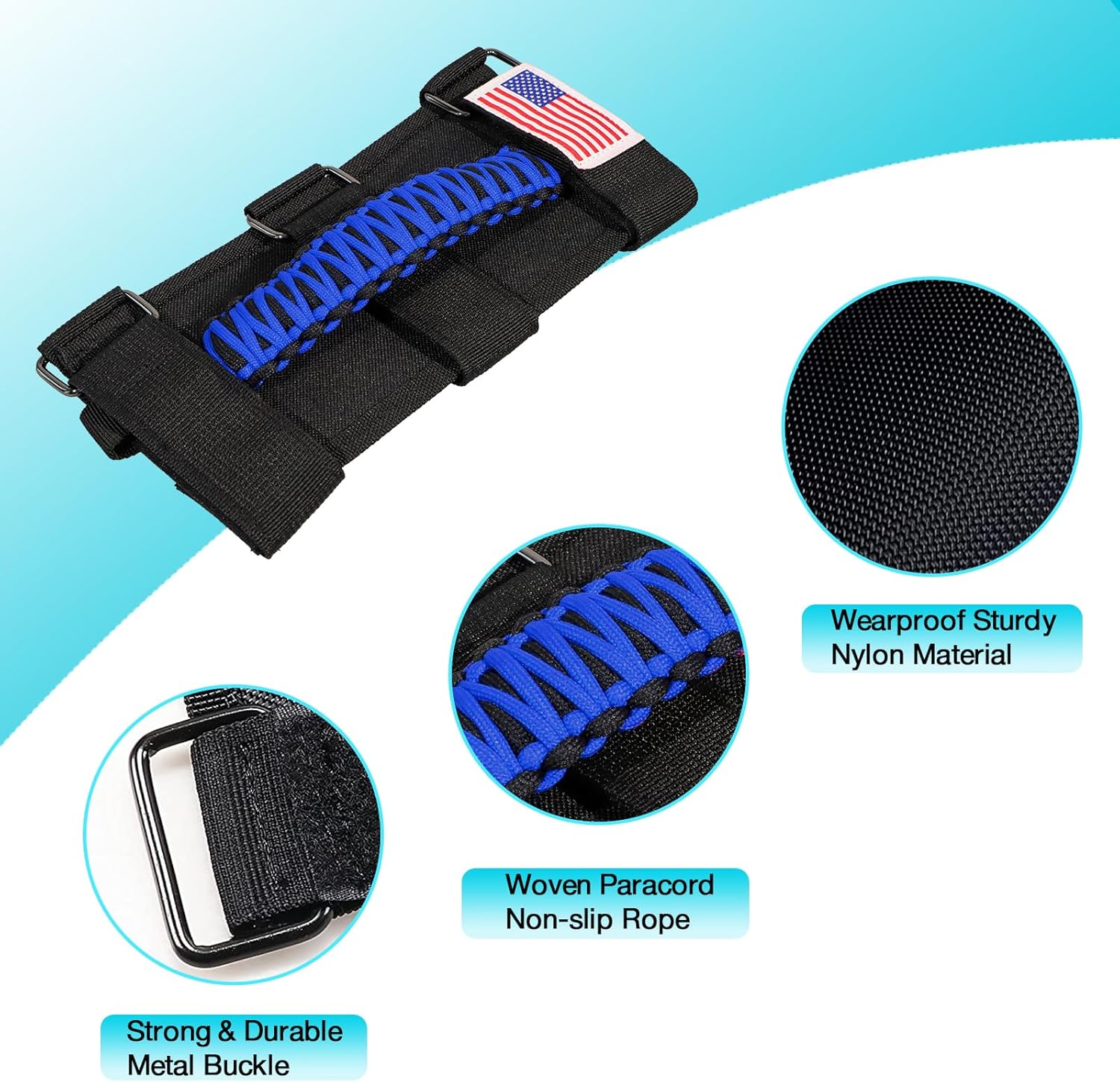 Gaizon 4 Pack Grab Handles Roll Bar Paracord Handgrip Handles with America Flag Pattern Replacement for Jeep Wrangler YJ TJ JK JL,Gladiator JT 1955-2022(Blue) - Image 3