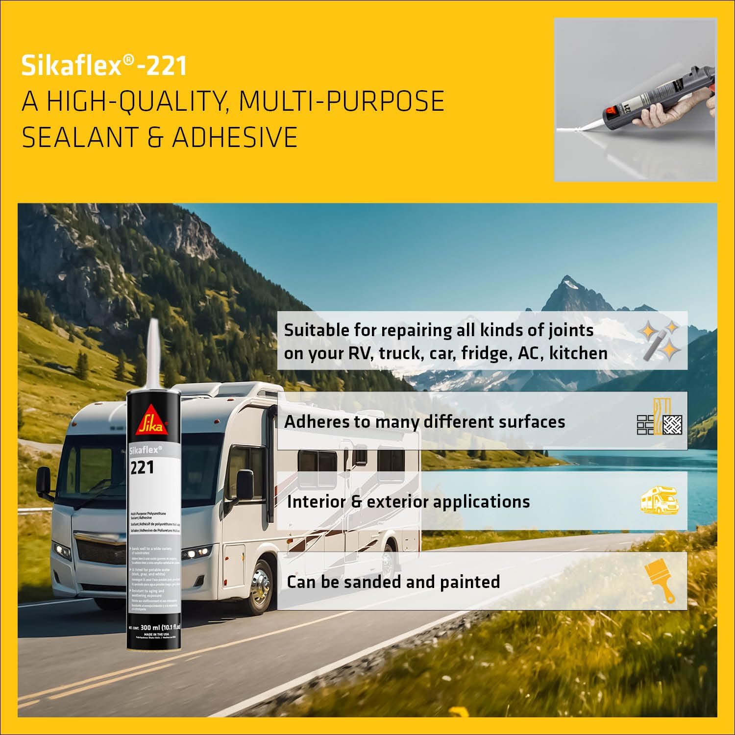 SIKA Sikaflex-221 Multi-Purpose Polyurethane Sealant/Adhesive, 10.1 fl oz, White – Fast-Curing, Permanent Elastic Bond, Weather-Resistant, Sandable & Paintable - Image 3