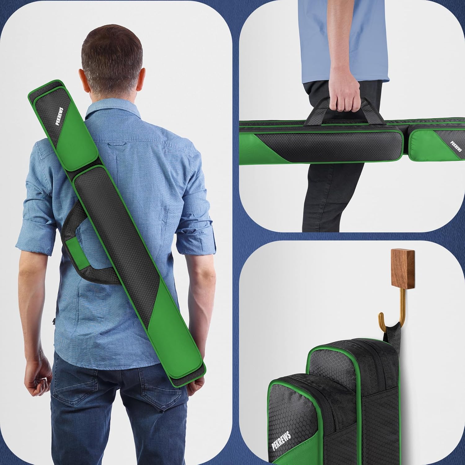 Pool Cue Case, Pool Stick Case 2x2 Holds 2 Sticks with 2 Accessory Zipper Pockets, Sturdy Polyester Pool Cue Carry Bag with Shoulder Strap Handle, Soft Billiard Cue Sling Bag for Men and Women - Image 7