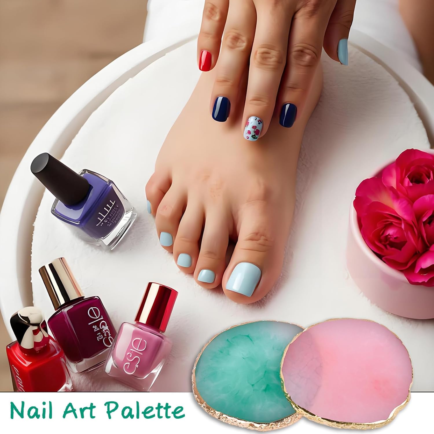 2 Pcs Nail Polish palettes Resin Nail Art Palette Golden Edge Gel Nail Polish Holder Nail Tray,Makeup Display Board Cosmetic Mixing Tools - Image 5