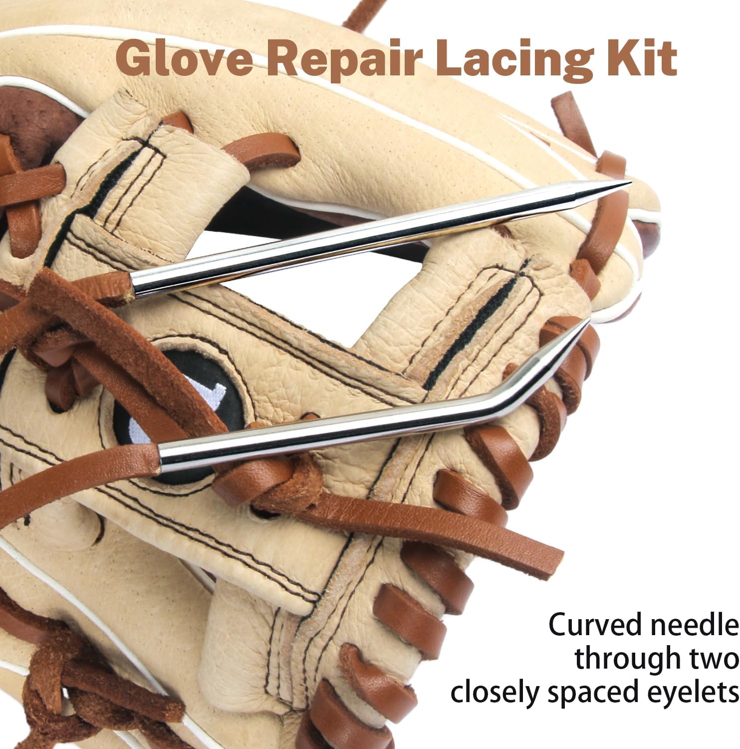 Softball Baseball Glove Lace, Mitt Lace Repair Kit Includes 2 Leather Laces and Lacing Needle for Catcher's Glove - Image 5