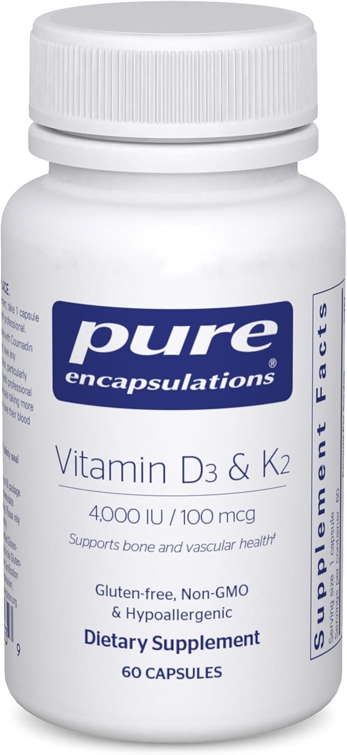 Pure Encapsulations Vitamin D3 & K2 - Bone & Vascular Health Support - Immune Function Support* - Gluten Free - Non-GMO - 60 Capsules