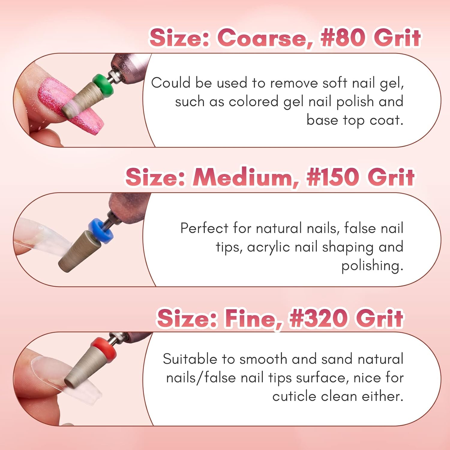 Makartt Nail Drill Bits - Tapered Barrel Carbide Diamond Sanding Buffer Bit for Nail Prep Cuticle Remove, Upgrade Nail Drill Tips with Cross Teeth and Dust-Proof Ring for Manicure Salon, F #320 Grit - Image 5