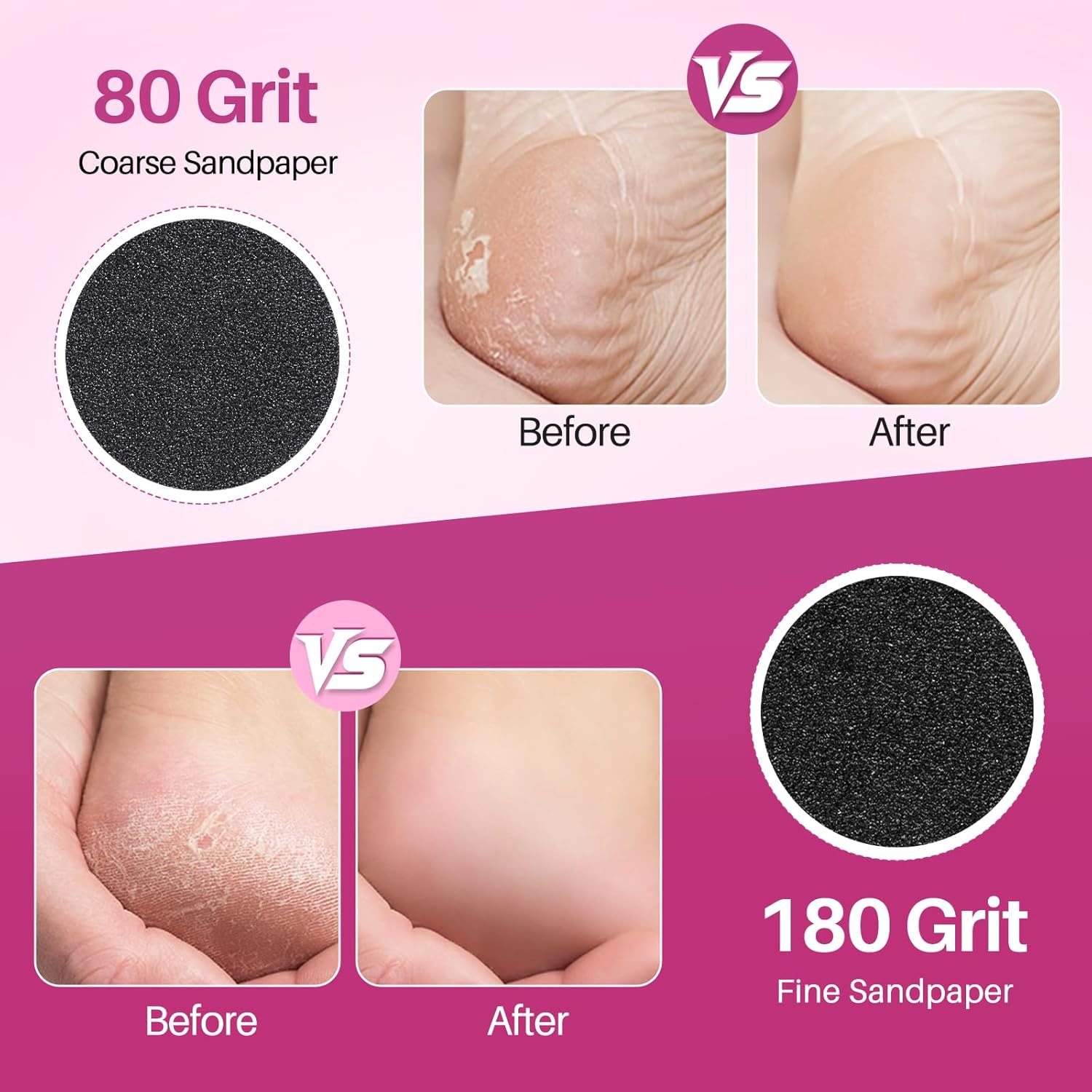 Replaceable Sandpaper for Electric Foot File: 60 Pcs/1 Box Feet Grinder for Skin and Callus Remover - 80/180 Grit Fine Sandpaper Refill Discs for Home Spa Salon - Image 4