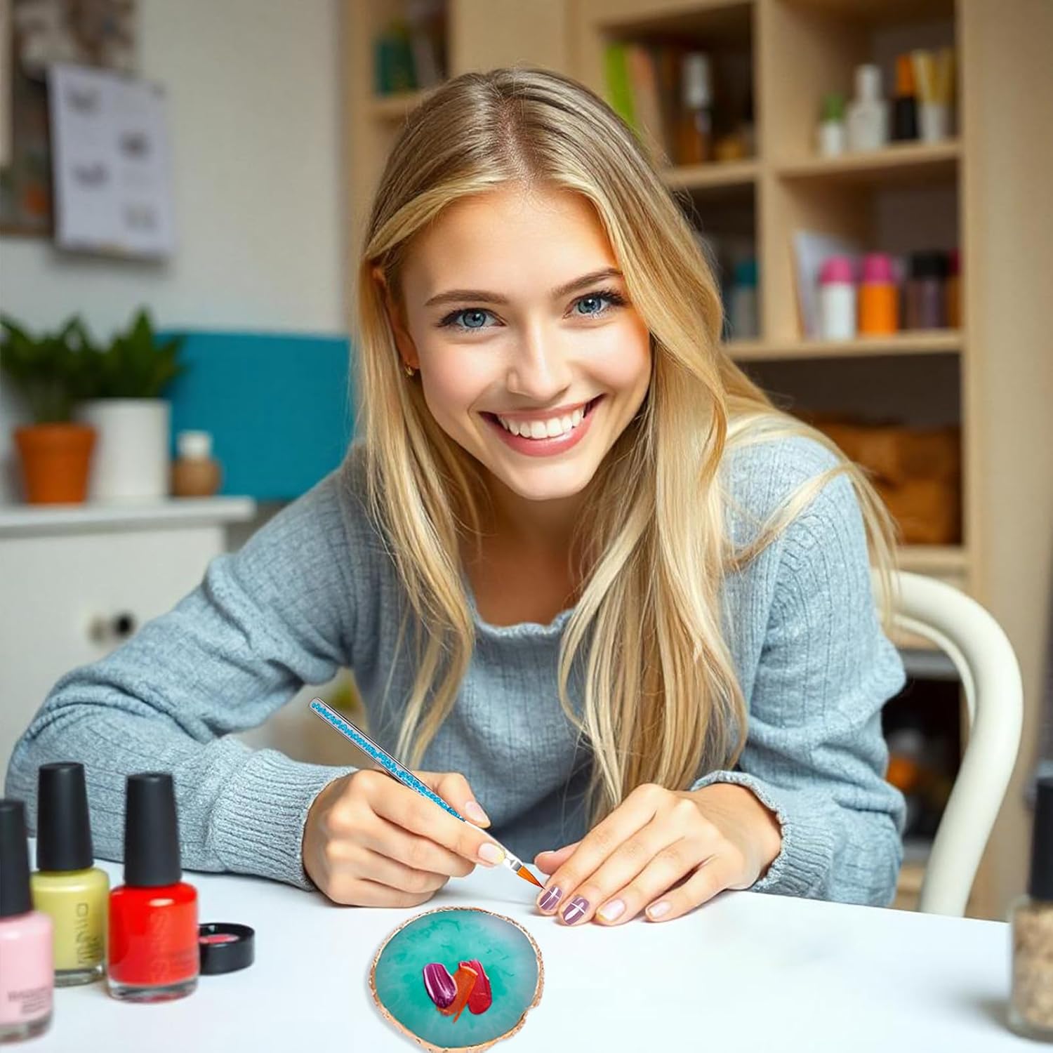 2 Pcs Nail Polish palettes Resin Nail Art Palette Golden Edge Gel Nail Polish Holder Nail Tray,Makeup Display Board Cosmetic Mixing Tools - Image 7