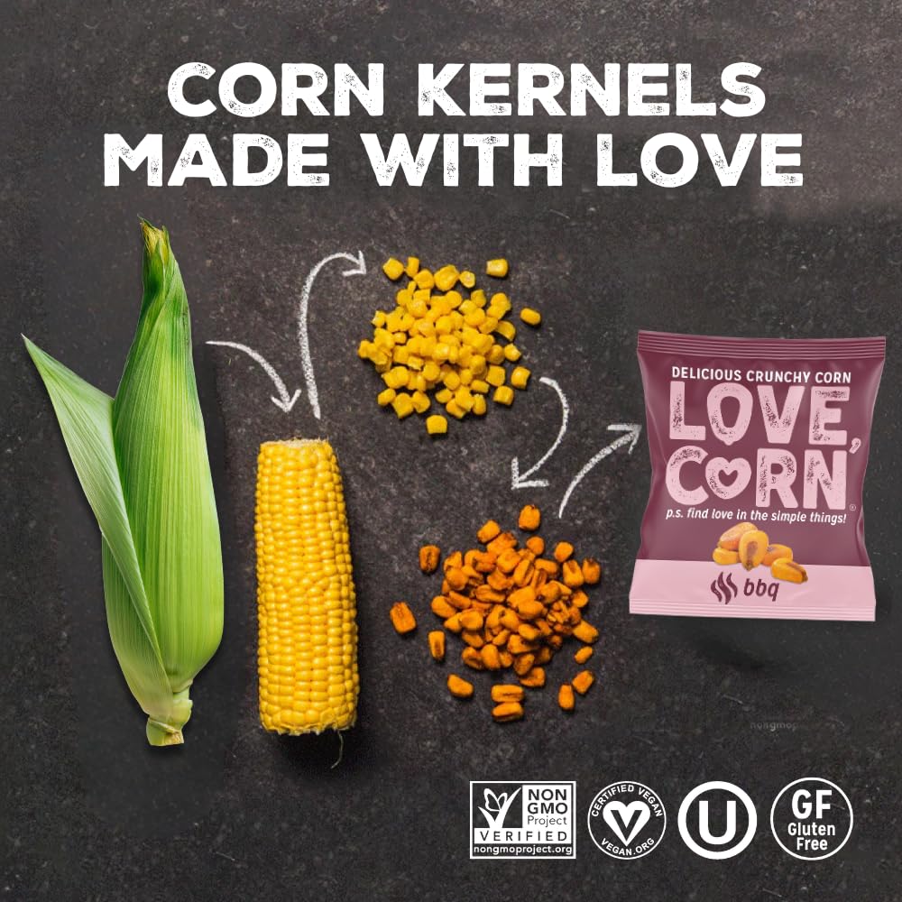LOVE CORN BBQ | Delicious Crunchy Corn Snacks | .07oz x 20 Gluten Free, Vegan Bags | Convenient for Lunch Boxes, Commuting & Office Snacks - Image 3