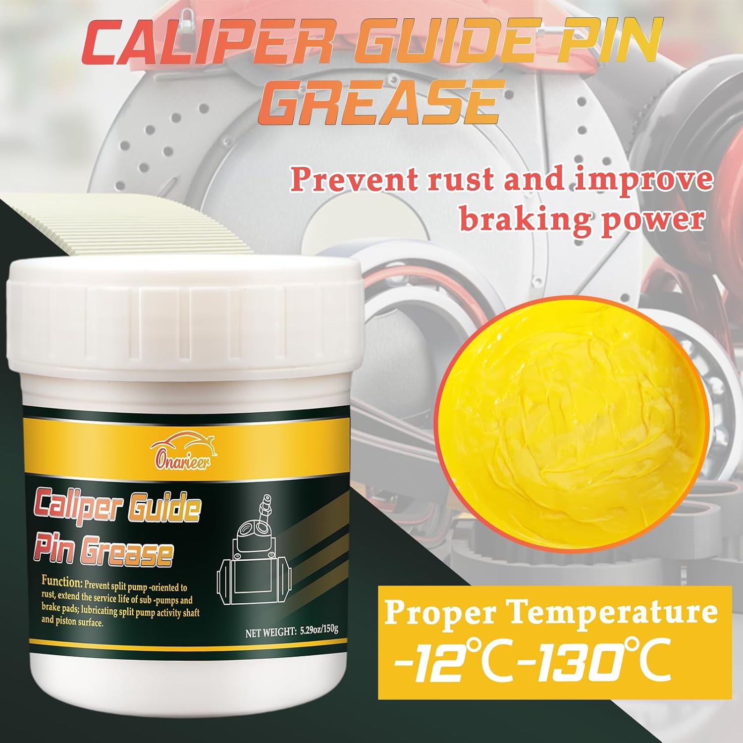 High-Performance Brake Grease Lubricant, 5.29oz, Rust & Corrosion Protection, Improved Brake Responsiveness, 150g, Automotive - Image 2