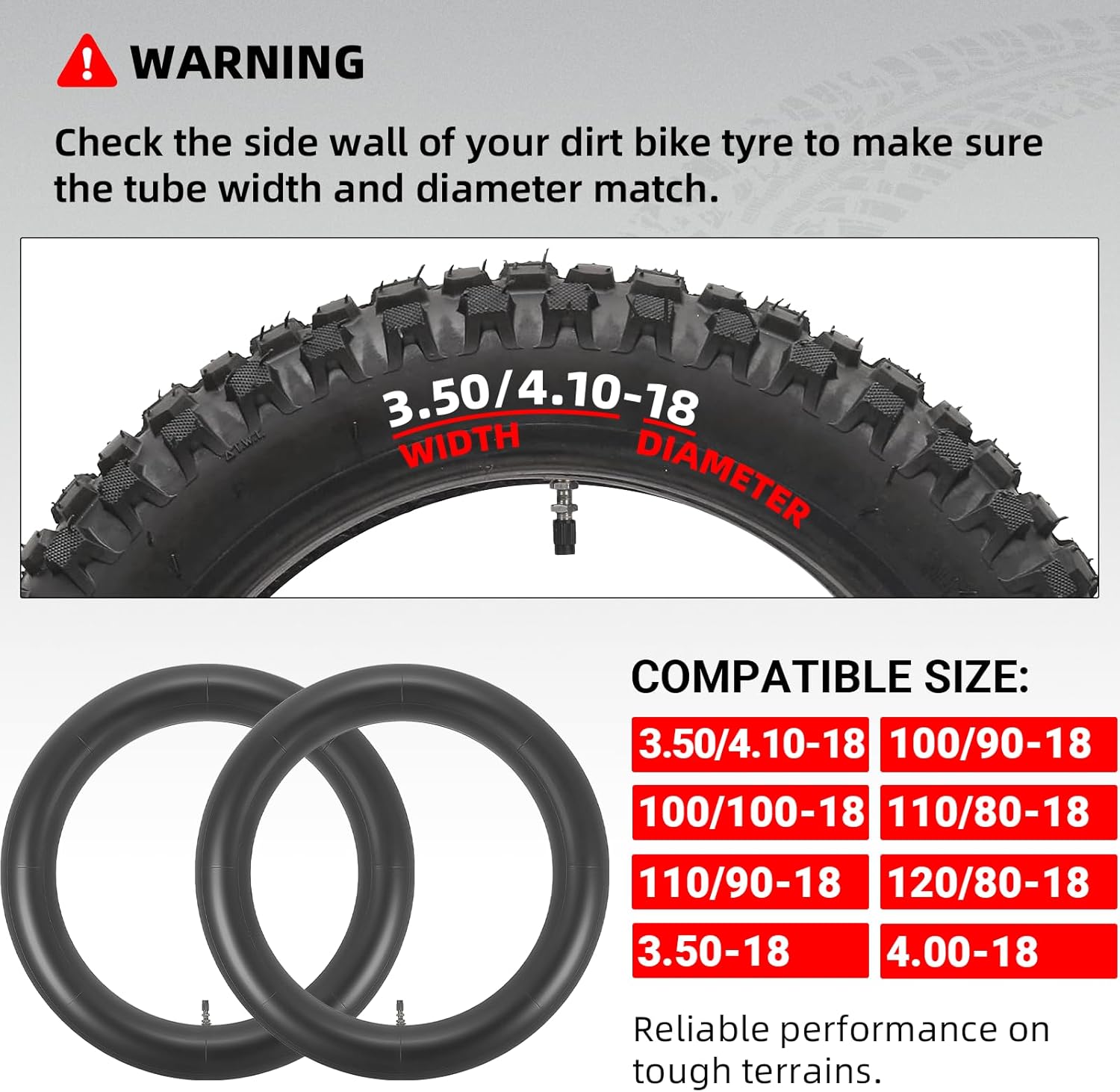 AR-PRO 3.50/4.10-18 Dirt Bike Inner Tubes with TR4 Straight Valve, Universal Heavy Duty 100/90-18" 100/100-18" 110/80-18" 110/90-18" Off-Road Motorcycle Tube and More (2-Pack) - Image 2