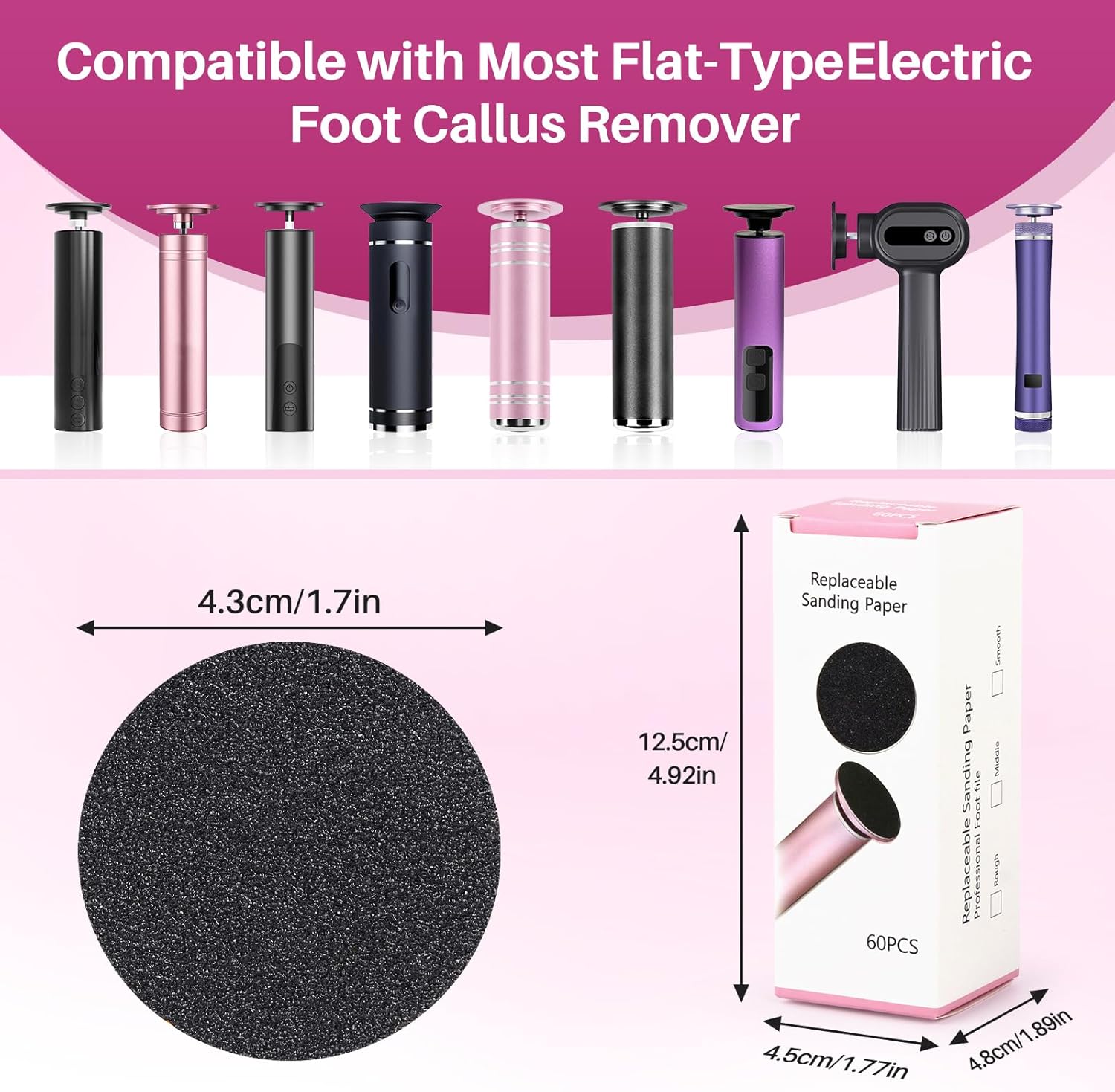 Replaceable Sandpaper for Electric Foot File: 60 Pcs/1 Box Feet Grinder for Skin and Callus Remover - 80/180 Grit Fine Sandpaper Refill Discs for Home Spa Salon - Image 2