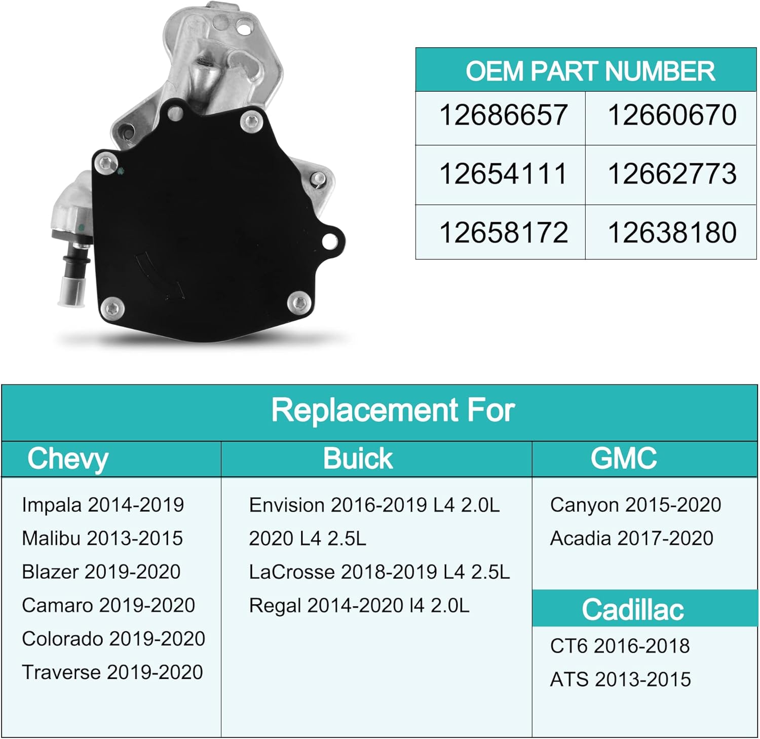 12686657 Vacuum Pump (2.0L/2.5L) for Chevy Impala 2014-2019, Malibu 2013-2015, Blazer Camaro Colorado Traverse 2019-2020,GMC Canyon Acadia, Cadillac CT6 ATS, Buick Regal Lacrosse Envision - Image 5