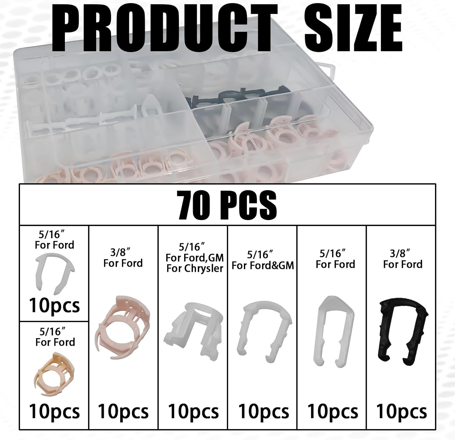 Msyuusr 70pcs Fuel Line Clips, 3/8" 5/16" Plastic Fuel Tank Repair Kit, 7 Size Nylon Fuel Line Repair Kit, Auto Fuel Line Retainer Clips Replacement Kit Compatible with Ford GM Chrysler - Image 2