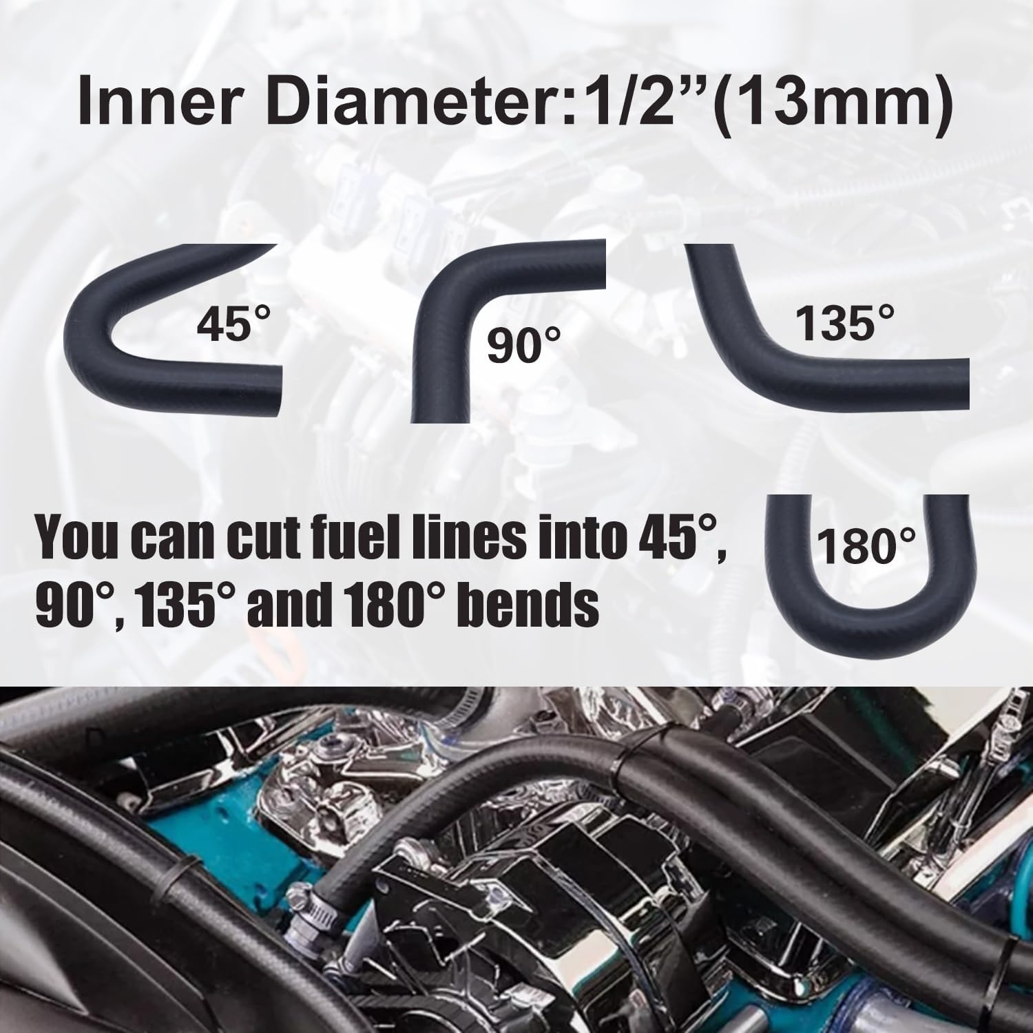 2 Pack 1/2" U-Cut Molded Curved Rubber Fuel Line Hose Elbow, 45 90 135 180 Degree Bends for Automotive and Marine Applications - Image 4