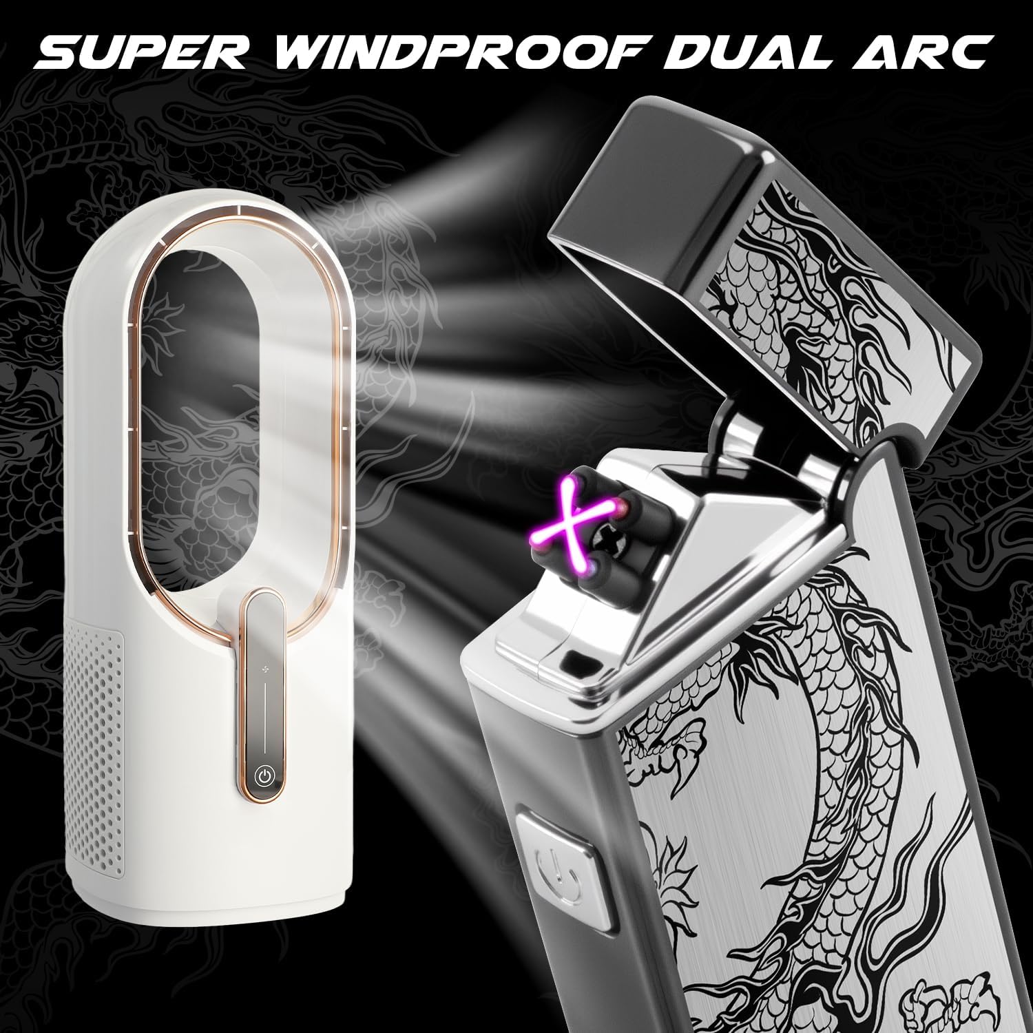 LcFun Electric USB Rechargeable Lighter Windproof Plasma Dual Arc Pocket Lighter, Flameless Cool Dragon Lighters for Candle, Camping, Small Valentines Birthday Gifts for Men Husband Father - Image 5