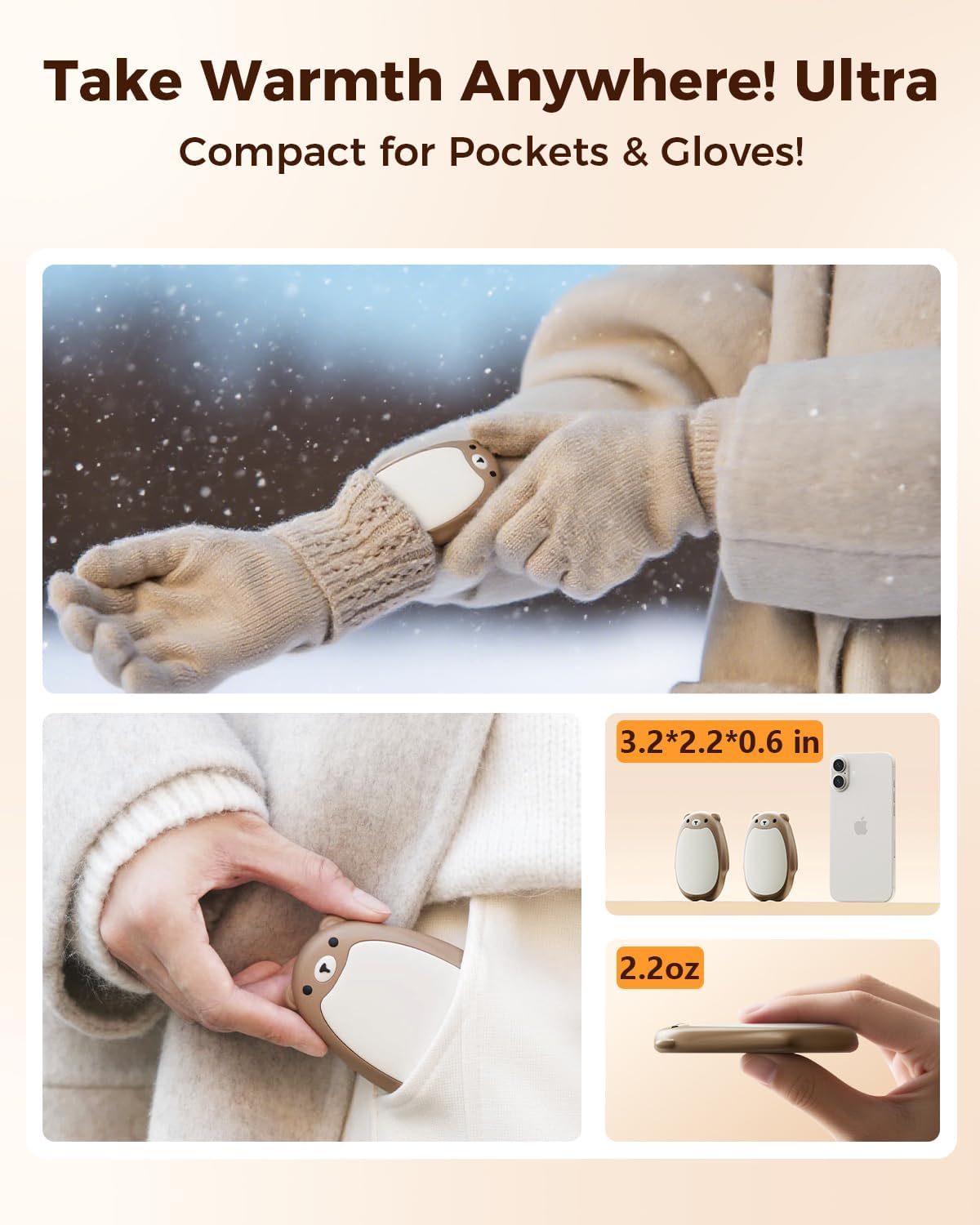 SWEETFULL Hand Warmers Rechargeable – Cute Bear, 2 Pack Magnetic Hot Hands, Reusable Electric Pocket Heater, Great Gift for Daughter, Kids, Wife, or Bestie, Portable for Outdoor & Camping - Image 5