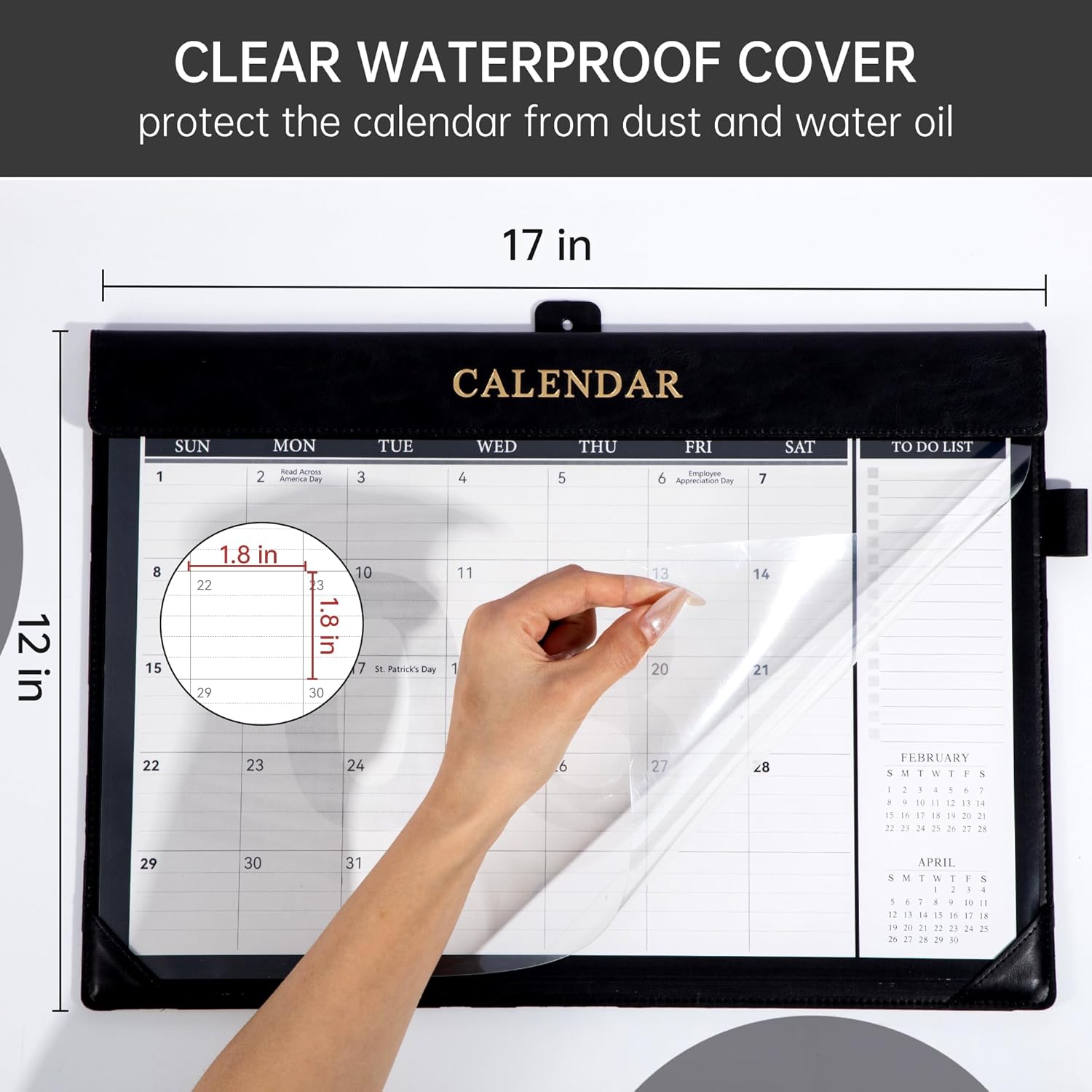 Yoment Desk Calendar 2026-2027, Jan 2026-Dec 2027, Large Desk Calendar with to-Do Lists, 24 Months Leather Desk Pad Wall Calendar with PVC Cover for Work Office School Home Women Men, 17 x 12, Black - Image 4