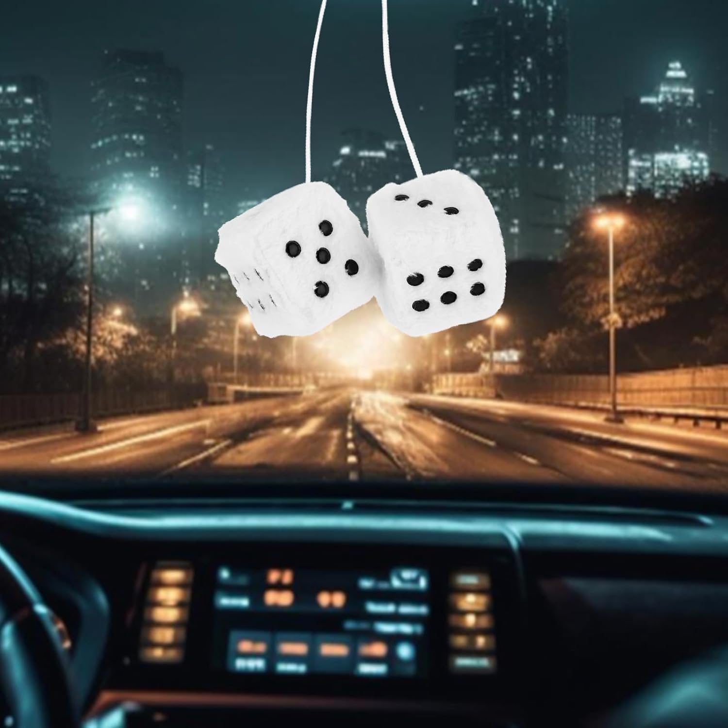 Fuzzy Plush Dice for Car Mirror 2.36” Pair of Retro Square Decoration Dice with White Dots Car Interior Hanging Ornament Decoration(White) - Image 4
