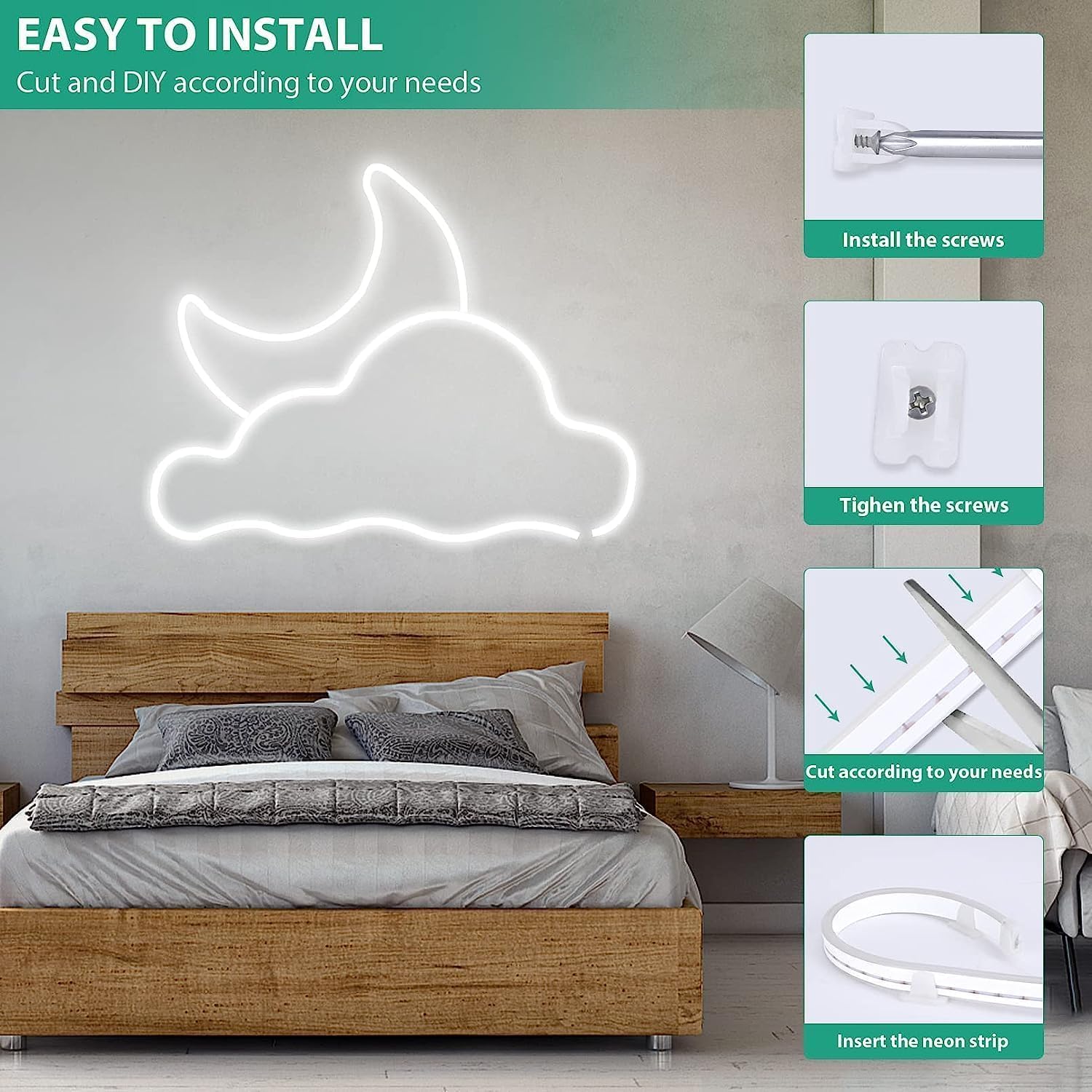 Lamomo Neon Rope Lights, 49.2ft White IP65 Waterproof LED Strip Lights, 24V 6000K Silicone 1800 LEDs Neon Lights for Indoor, Bedroom, Living Room - Image 5