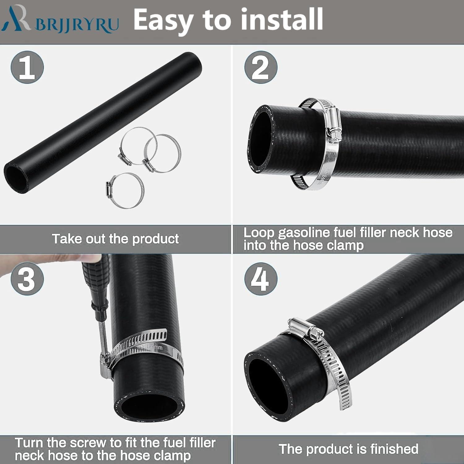 2" ID Gasoline Fuel Filler Neck Hose with 4 Clamps - 15 7/8" Straight Gas Tank Hose Replacement - Image 4