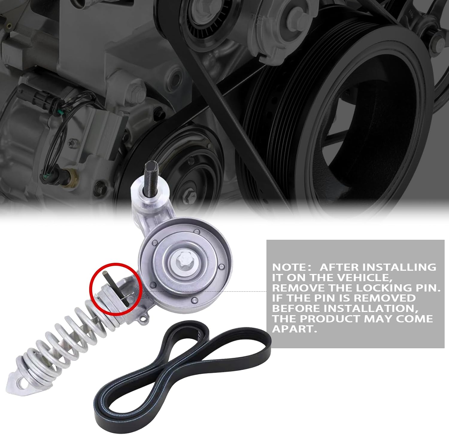 Belt Tensioner Assembly With Pulley With Serpentine Belt Compatible With 2011-2016 Chevy Cruze 2012-2019 Sonic 2013-2020 Trax 2016 Cruze Limited 2013-2020 Buick Encore Replace#55565236 5PK1400 - Image 4