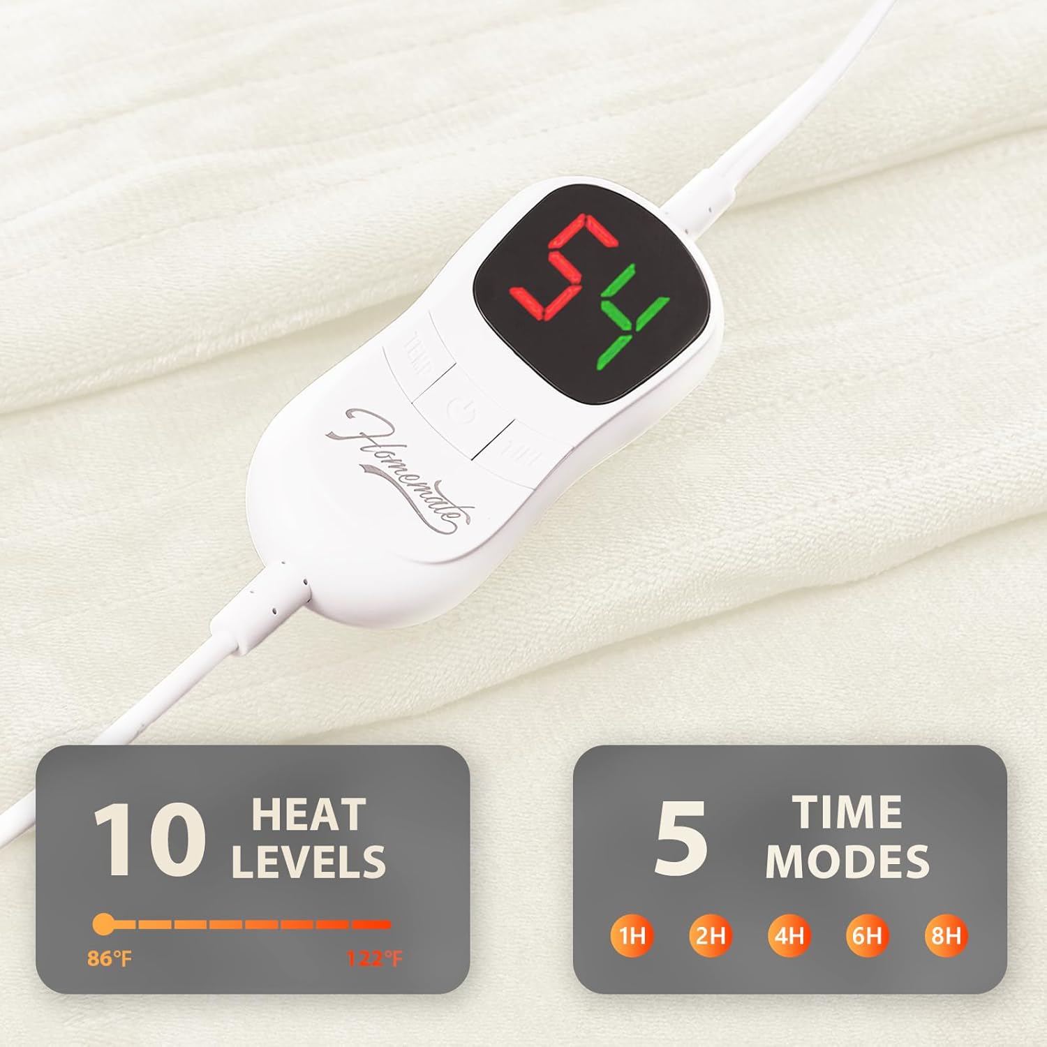 Homemate Electric Heated Blanket King Size - 100"x90" Heating Blanket King Size Dual Control 1/2/4/6/8 Hours Auto-Off 10 Heat Level Over-Heat Protection Flannel Sherpa ETL Certification - Image 4