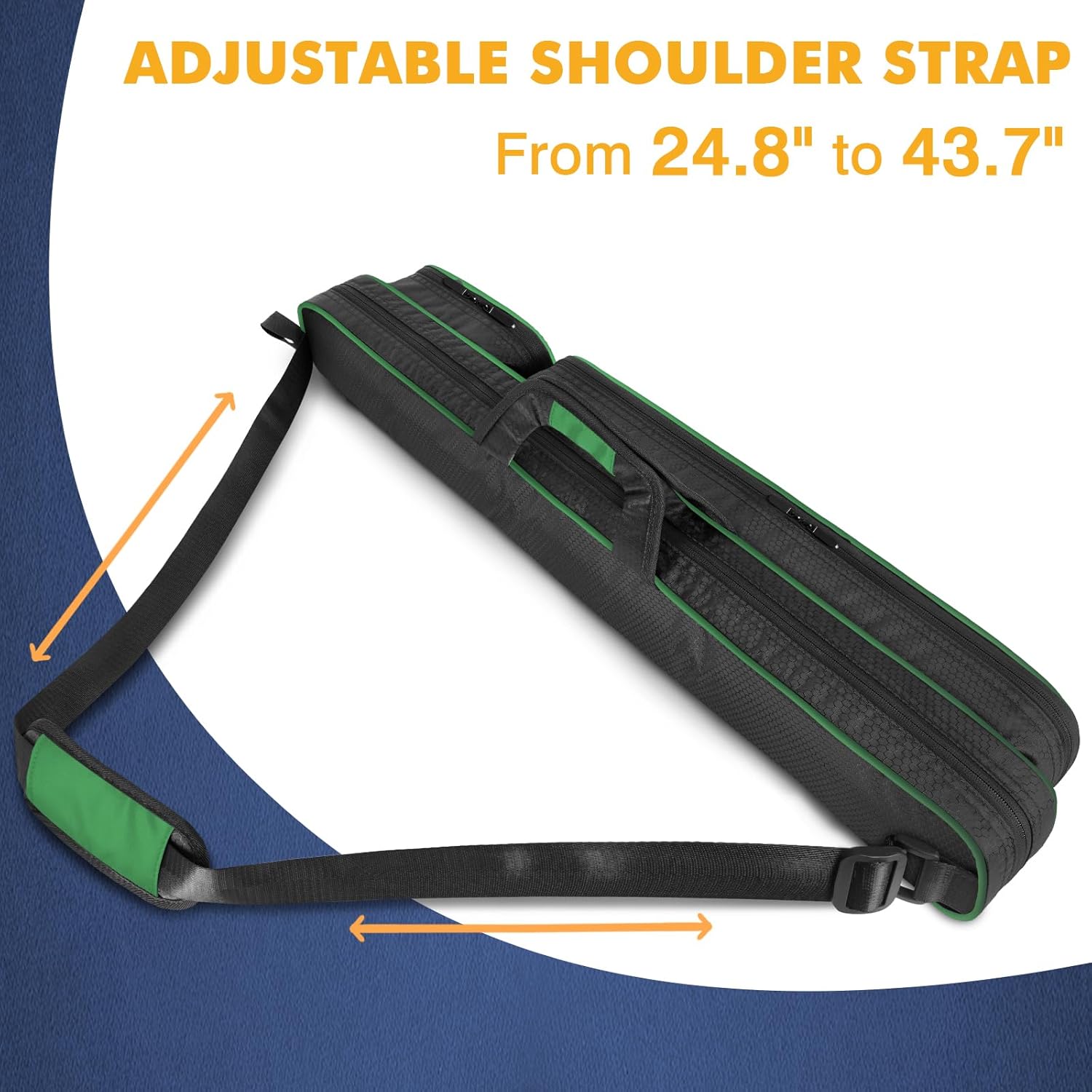 Pool Cue Case, Pool Stick Case 2x2 Holds 2 Sticks with 2 Accessory Zipper Pockets, Sturdy Polyester Pool Cue Carry Bag with Shoulder Strap Handle, Soft Billiard Cue Sling Bag for Men and Women - Image 6