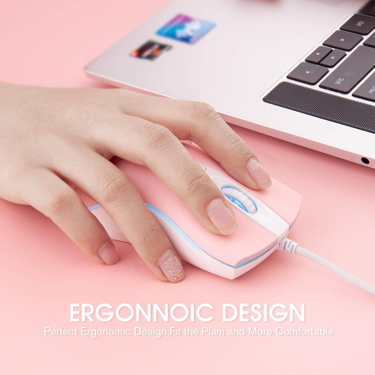 Rii Wired Mouse, USB Computer Mouse,RGB Optical Office Mice for PC,Computer,Laptop,Desktop,Windows,Chromebook (Pink) - Image 4