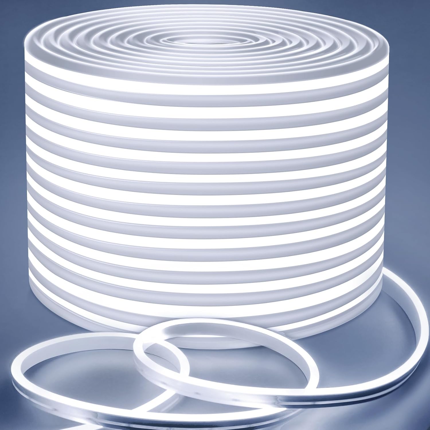 Lamomo Neon Rope Lights, 49.2ft White IP65 Waterproof LED Strip Lights, 24V 6000K Silicone 1800 LEDs Neon Lights for Indoor, Bedroom, Living Room