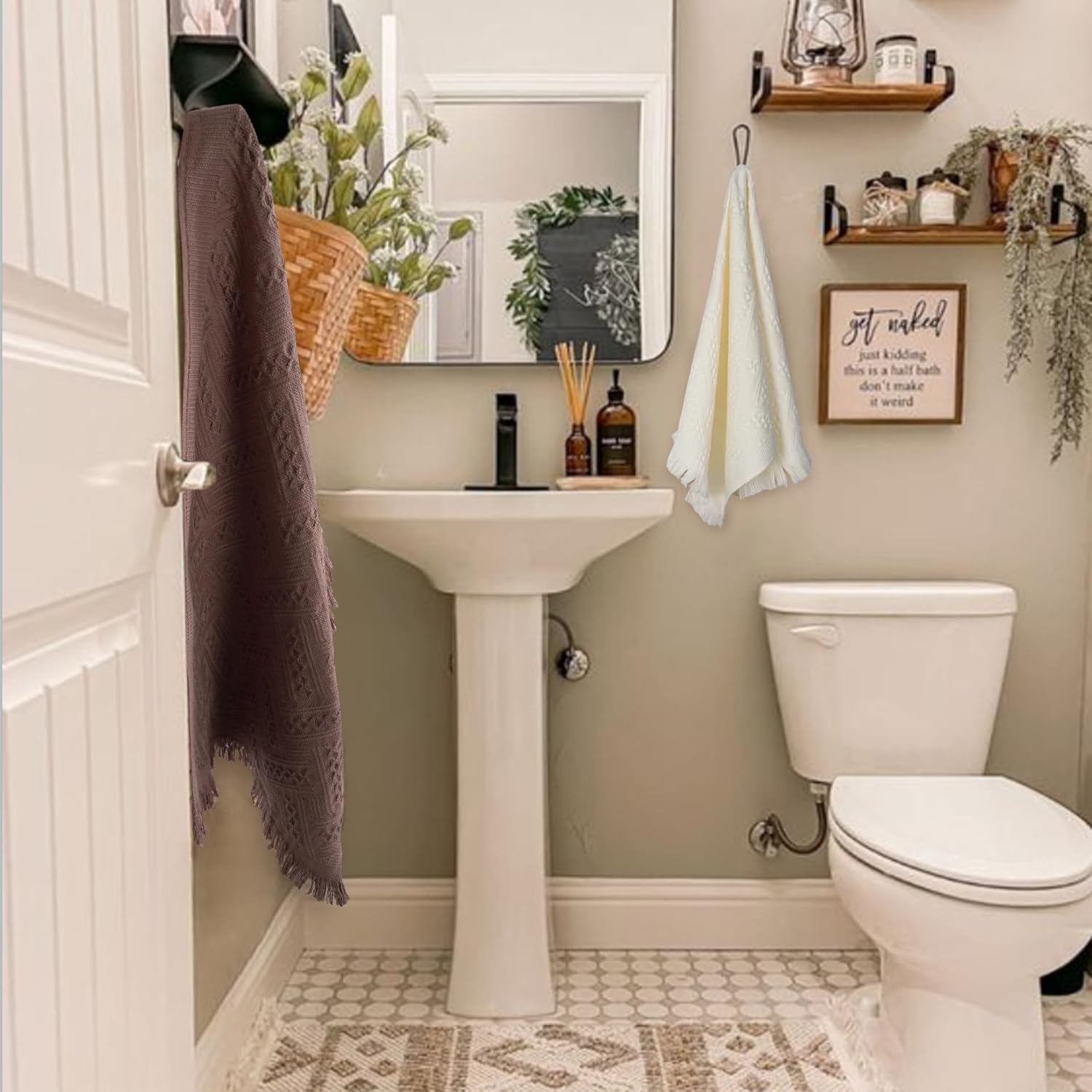 Luxury Decorative Hand Towels Bathroom: 2 Packs 14X30 100% Cotton Turkish Absorbent Soft Face Towel Set for Boho Bathroom Decor Kitchen Hotel Spa Farmhouse Guest Tea Gift (Cream White, 14"x30") - Image 3