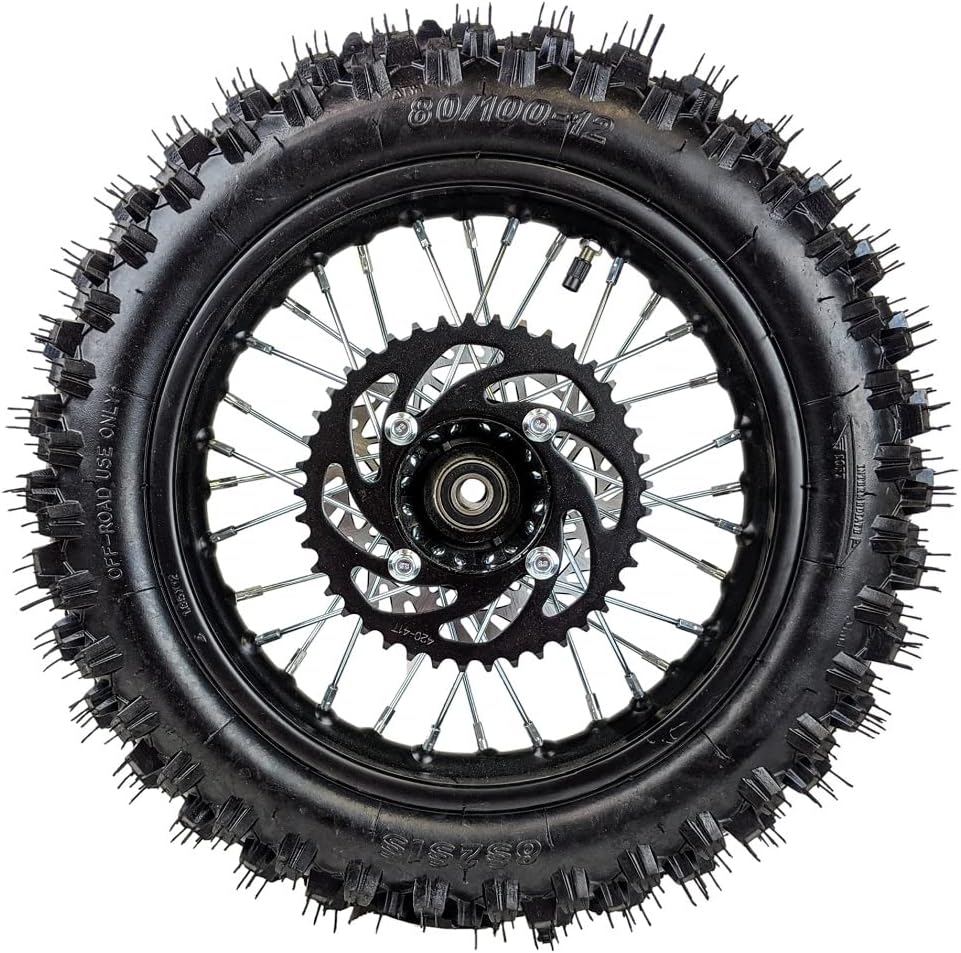 10"" Rear Wheel Rim Tire Assembly For Dirt Pit Bike Trail 80/100-10 Rear Wheel Rim Tire Fits 50/70/90/110 Pit Dirt Bike KLX65 Apollo Includes Brake Rotor and 420 41T Sprocket - Image 5