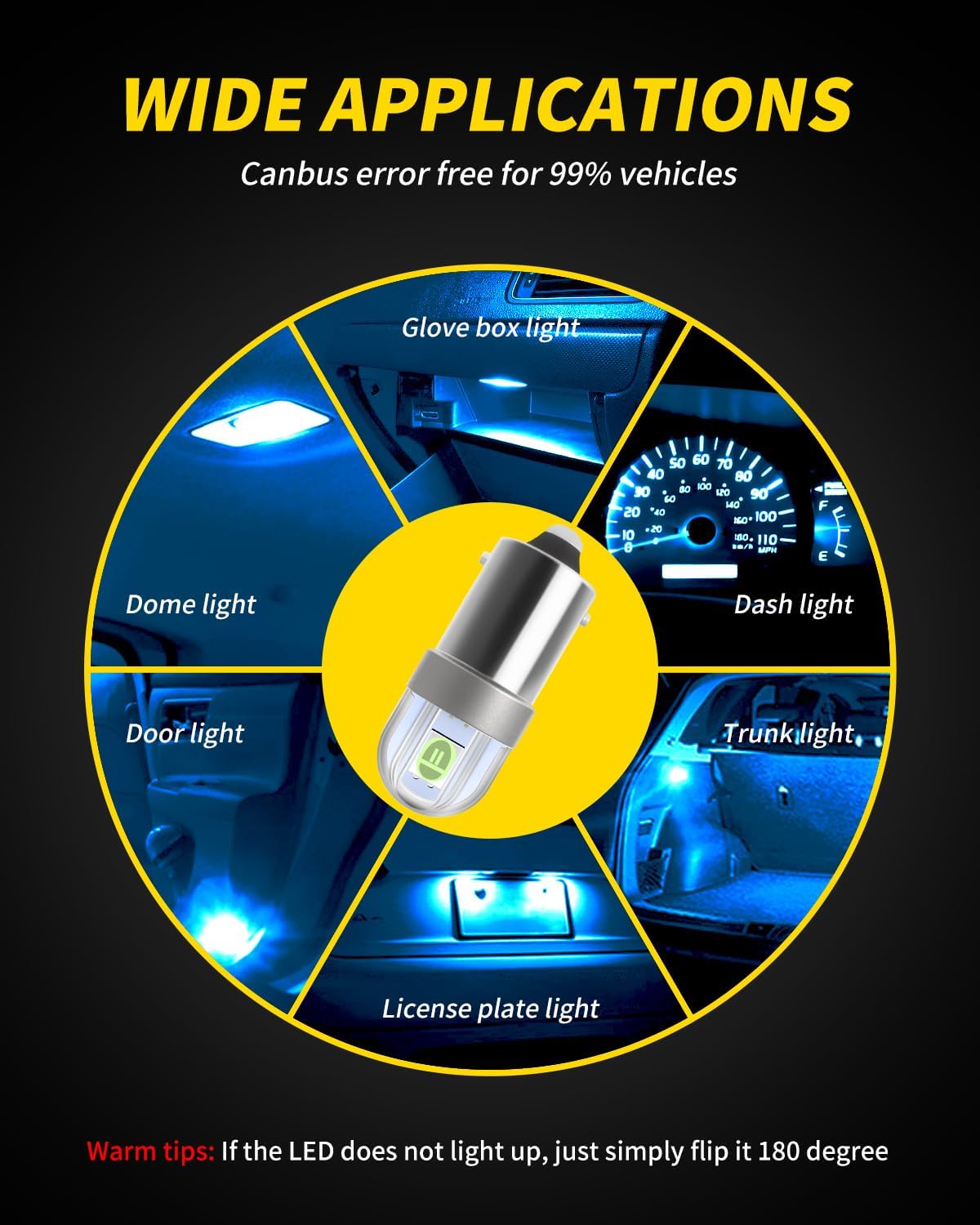 AUXLIGHT BA9S BA9 1895 1891 53 57 64111 3893 47830 Error Free LED Bulb, Super Bright 3030-SMD Interior Car Bulbs Replacemet for Dome Map License Plate Glove Box Lights (Ice Blue, Pack of 10) - Image 7