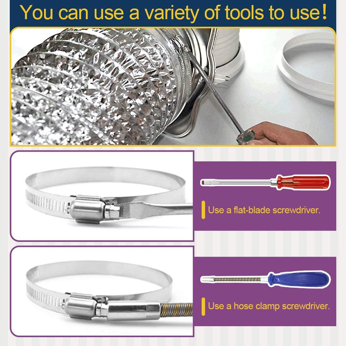 Swpeet 8Pcs 6-7inch (155-178mm) Hose Clamp 304 Stainless Steel Adjustable Range Worm Gear Hose Clamp Fuel Line Clamp Perfect for Plumbing, Automotive and Mechanical Applications - Image 5