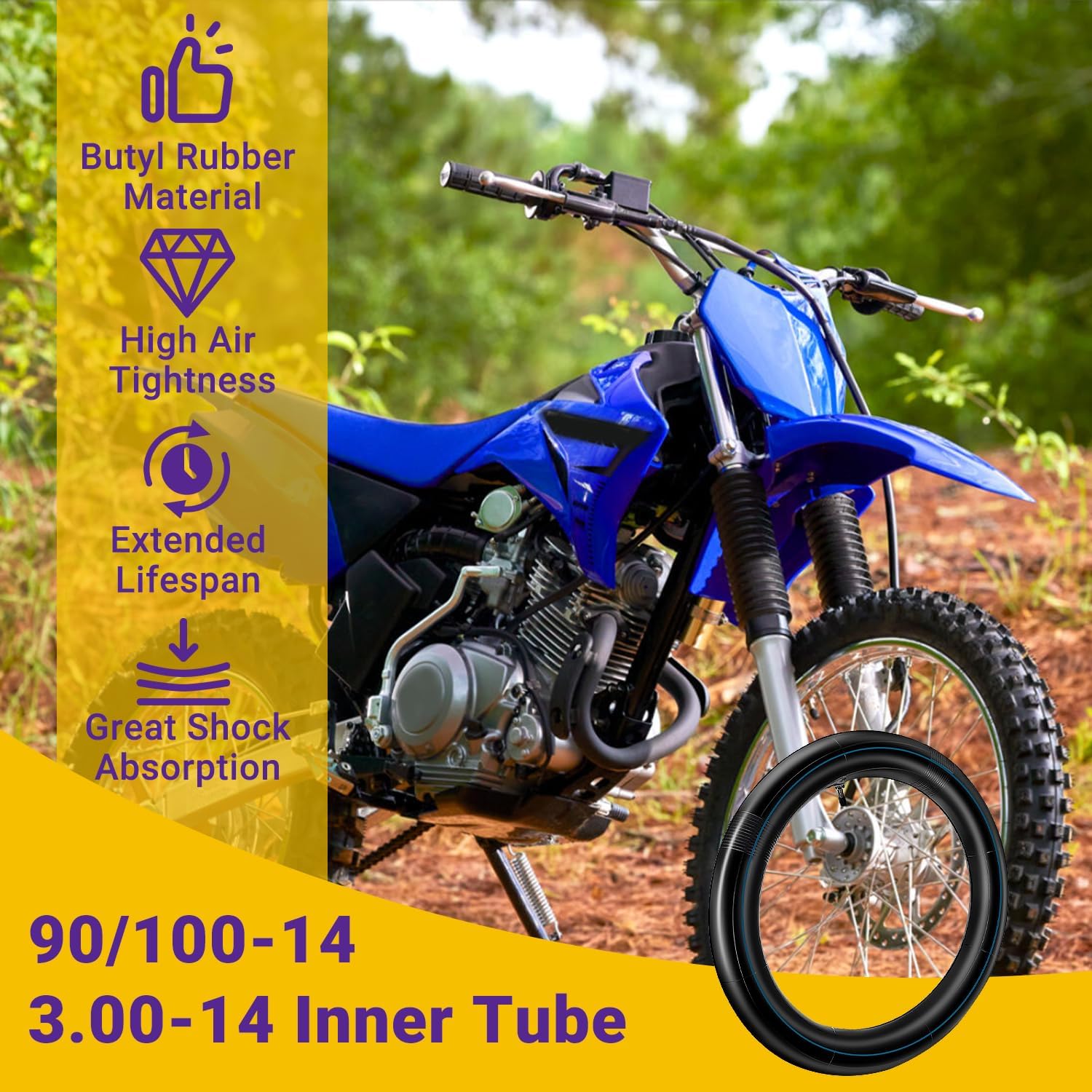 HIAORS 90/100-14 3.00-14" Dirt Bike Inner Tube Replacement for 125cc 140cc 150cc 160cc Apollo YZ85 TTR125 SSR SR150 KLX125 TaoTao DB17 DB27 RM85 Off Road Pit Bike Motorcross Heavy Duty Parts 1 pcs - Image 3