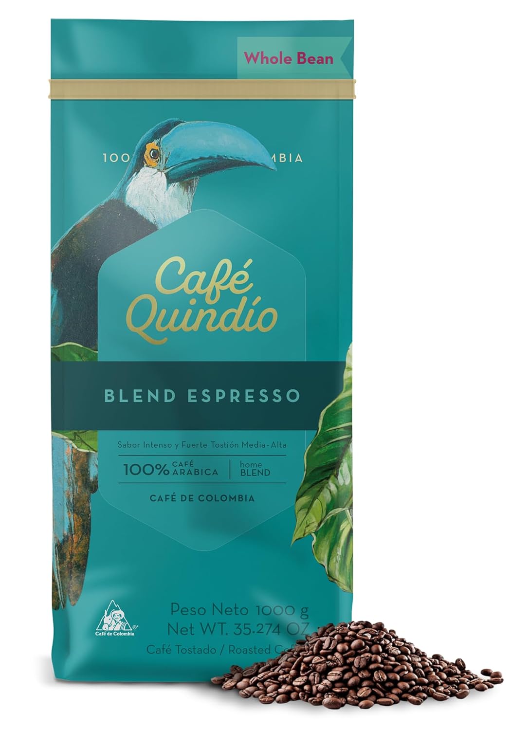 Cafe Quindio Espresso Blend - Medium/Dark Roast 100% Colombian Excelso Whole Bean Arabica Coffee - 35.2 Ounce Bag (1kg)