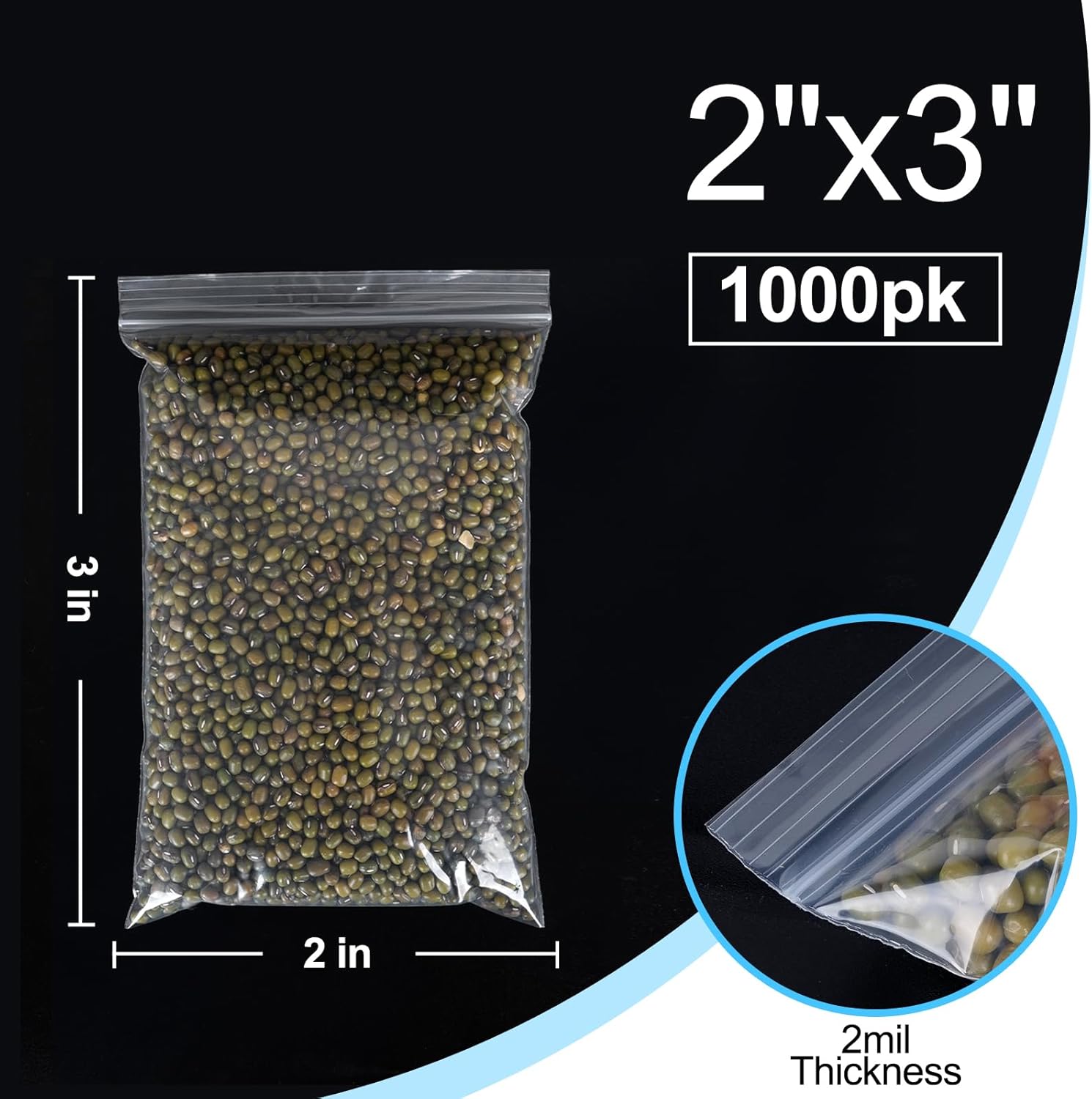 1000Pcs Small Plastic Bags 2x3 Inch, 2 Mil Clear Reclosable Poly Baggies for Packaging, Storage, Jewelry, Crafts, Food Safe Resealable Zip Bag - Image 2