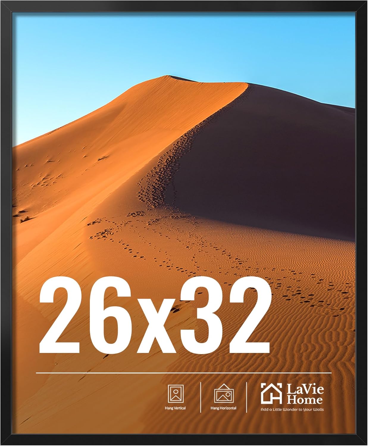 LaVie Home 26x32 Picture Frame for Wall Display, 26x32 Black Picture Frame with HD Plexiglas, 26 x 32 Photo Frame 1 Pack, Display Frame for Vertical or Horizontal, Classic Collection