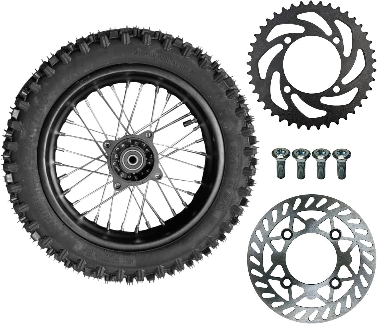 10"" Rear Wheel Rim Tire Assembly For Dirt Pit Bike Trail 80/100-10 Rear Wheel Rim Tire Fits 50/70/90/110 Pit Dirt Bike KLX65 Apollo Includes Brake Rotor and 420 41T Sprocket