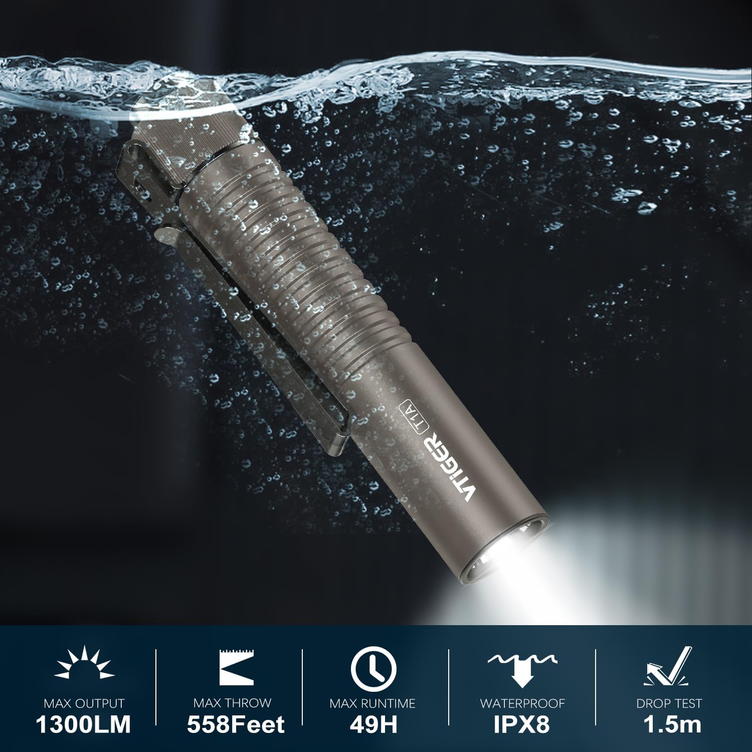 VTIGER T1A Mini Pocket EDC Flashlight with Clip,1300 Lumen Compact AA Rechargeable LED Little Flashlights, Super Bright Tail Switch Small Flash Light with Magnet for Camping,Hiking,Outdoor,Emergency - Image 2